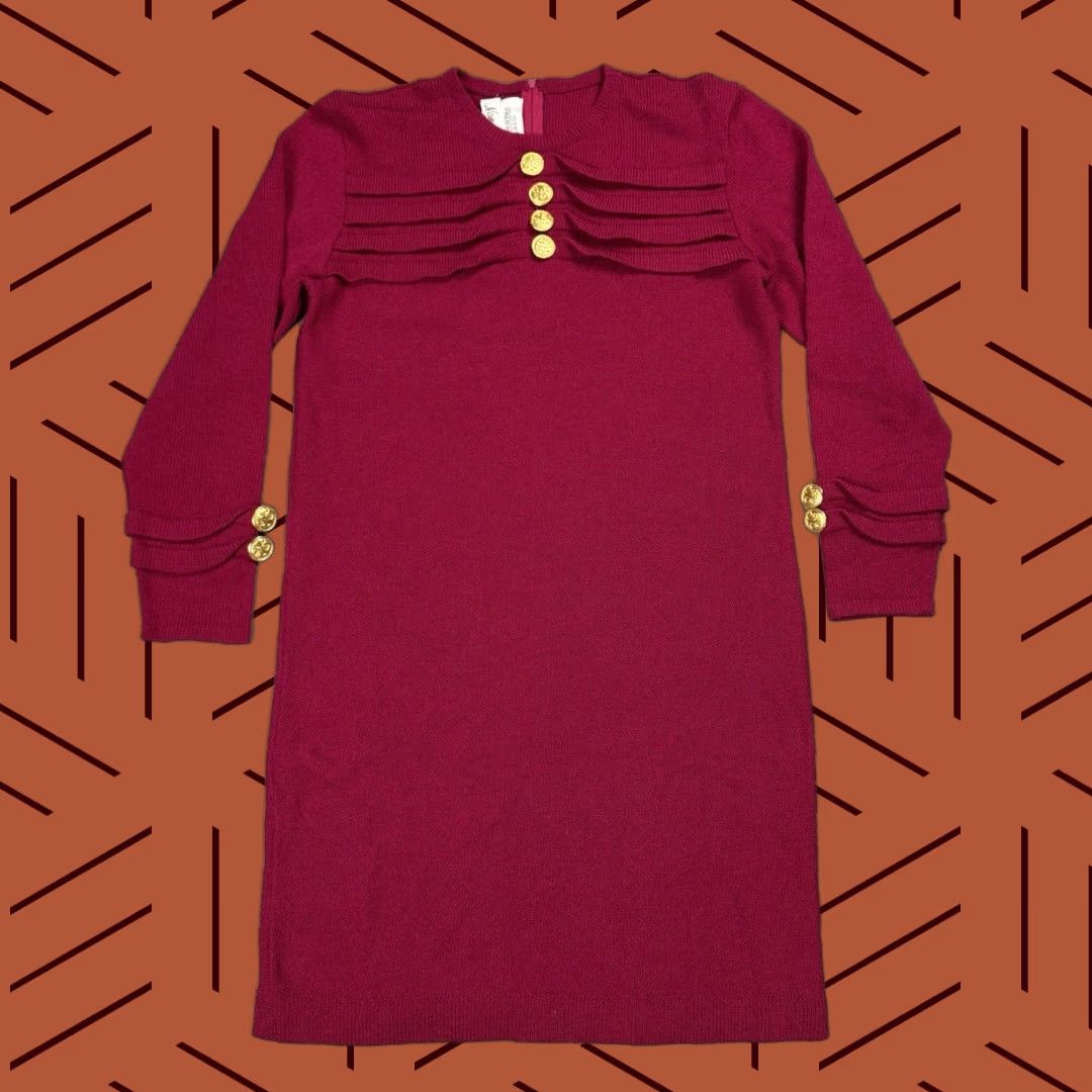Vintage VINTAGE Steve Fabrikant Wool Knit Dress Magenta 80s Pencil/Sheath Solid Long Sleeve M Womens United States Size M / US 6-8 / IT 42-44 - 1 Thumbnail