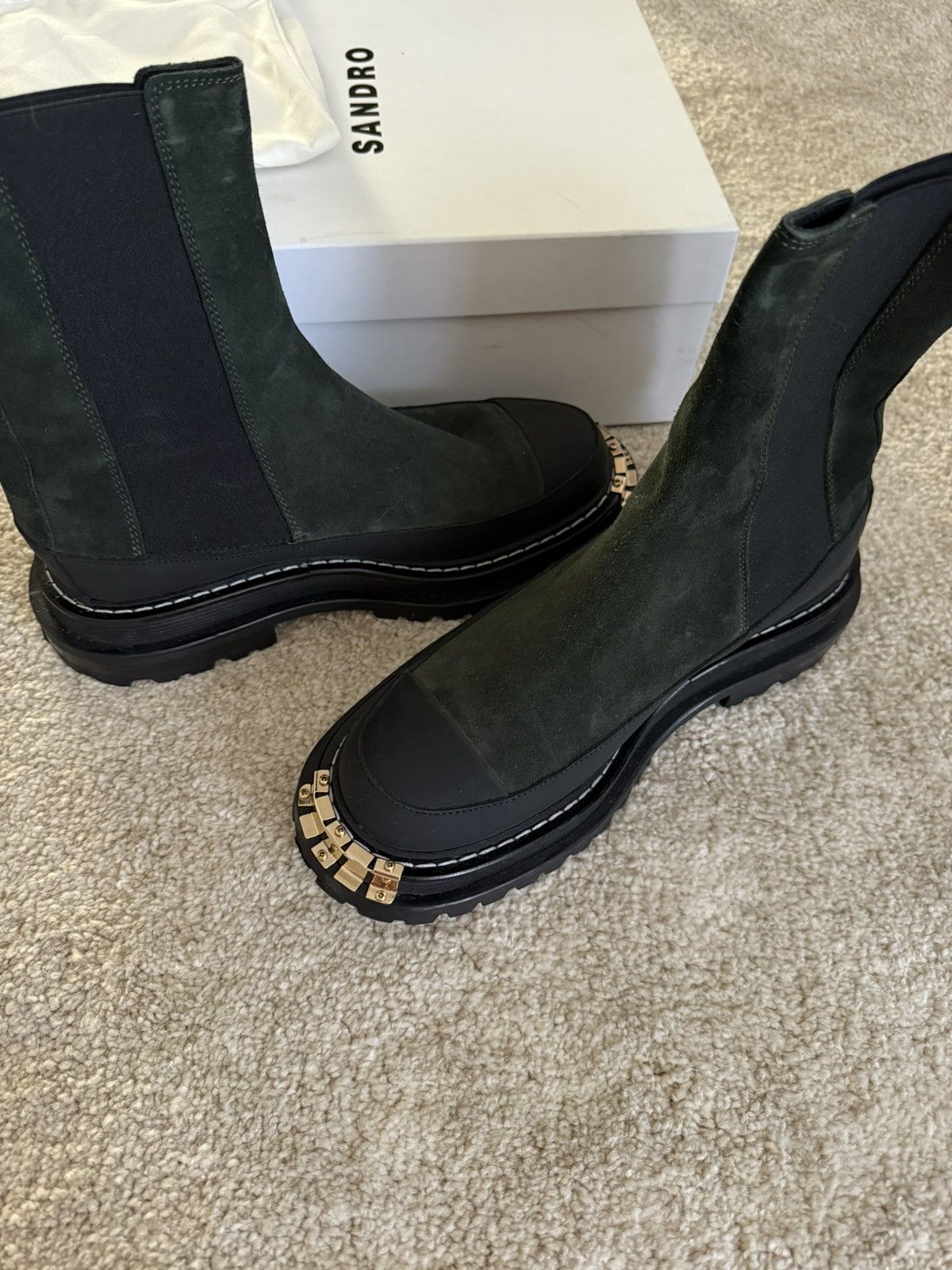 Sandro SANDRO Liam Metallic-detail Suede Boots In Verts Size US 9 / IT 39 - 3 Thumbnail