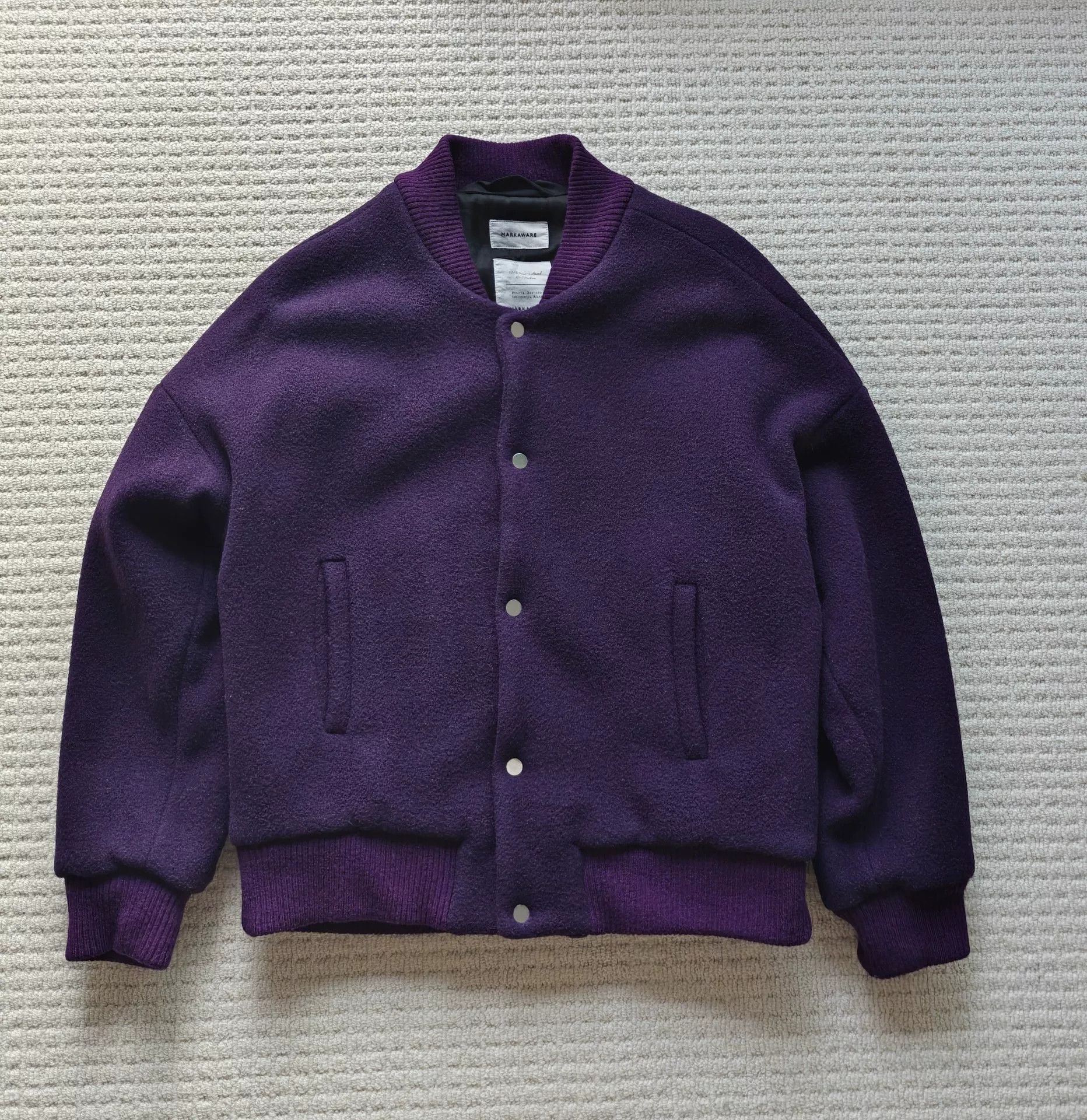 Japanese Brand MARKAWARE Purple Wool Blend Baseball Jacket Size US M / EU 48-50 / 2 - 1 Thumbnail