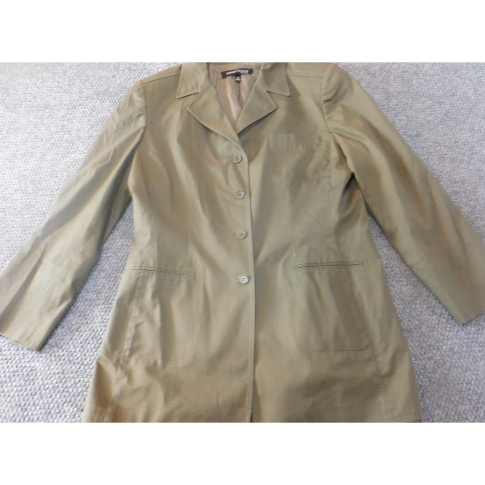 Anne Klein Anne Klein Womens Jacket 12 Green Trench Coat Button Classic Stretch Knit Embroidered Zip? No Size XL / US 12-14 / IT 48-50 - 3 Thumbnail