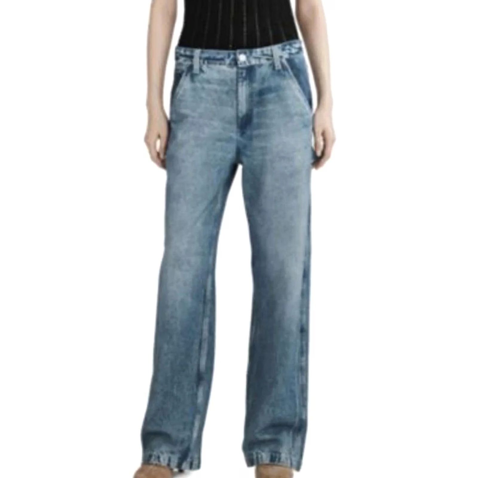 Rag & Bone rag & bone Miramar Sid Printed Carpenter Jeans Blue Wash Women 26 Cotton Terry Carpent er Bohemian 5-Pocket High Rise Jeans Womens Size 26" / US 2 / IT 38 - 6 Thumbnail