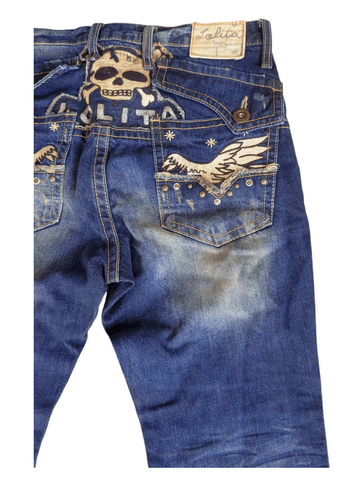 Japanese Brand Crazy Lolita Skulls Embroidery Mud Max Jeans Size US 28 / EU 44 - 2 Thumbnail