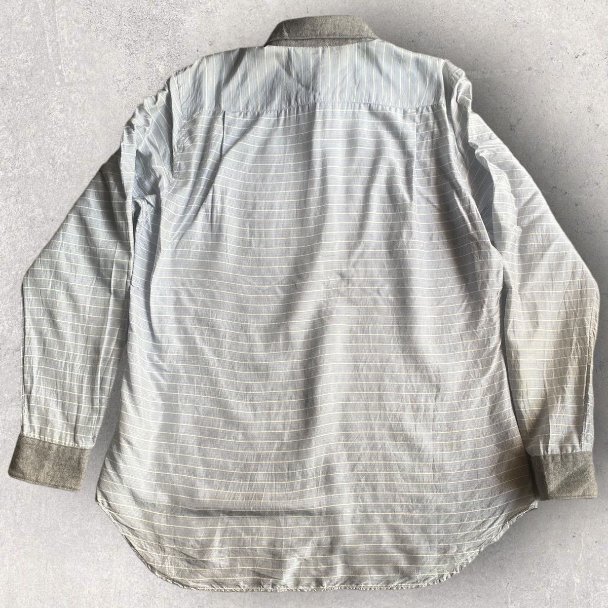 Comme des Garcons Silk Blue Stripe With Contrast Grey Wool Collar Size US S / EU 44-46 / 1 - 3 Thumbnail