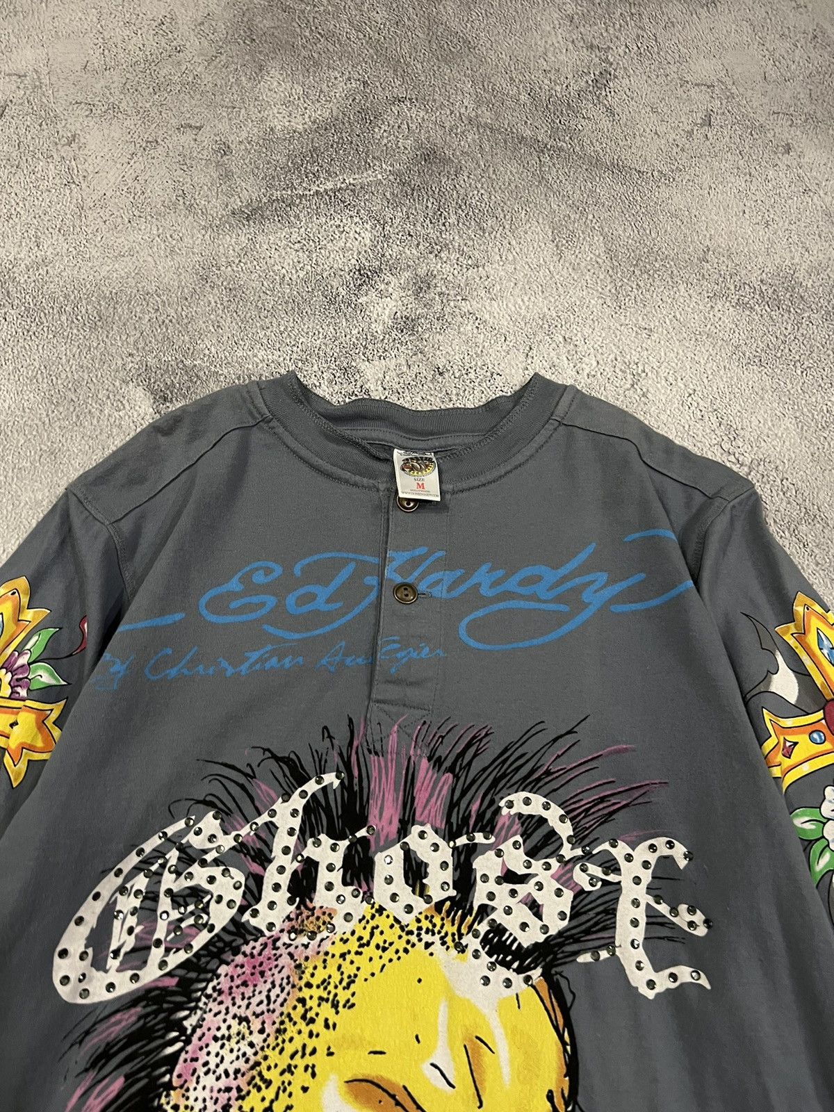 Vintage Y2k Ed Hardy Skull Cross Tattoo Rare Long Sleeve 00s