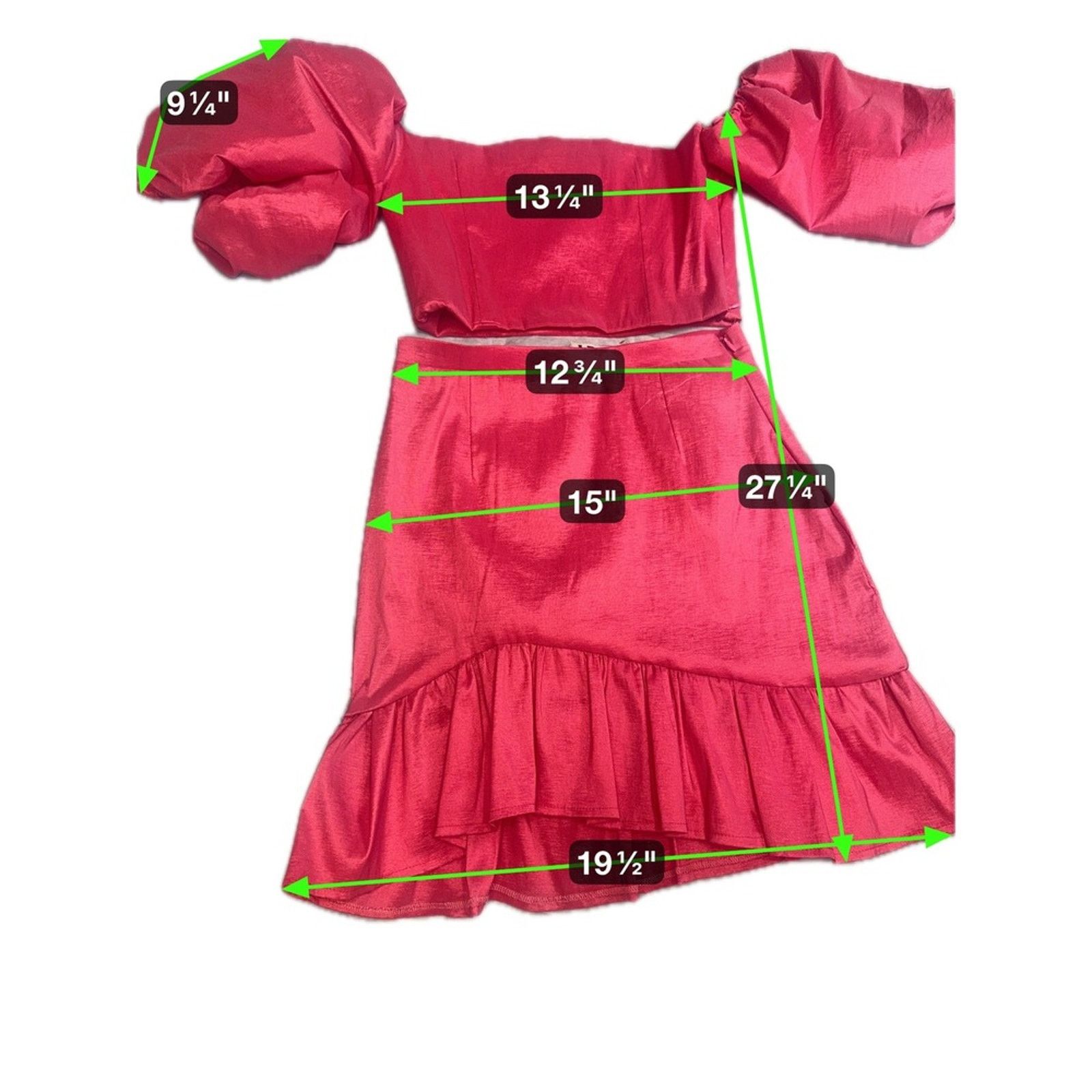 IRAK IRA Pink Set Puff Sleeve Crop Top Ruffle Hem Skirt M Size M / US 6-8 / IT 42-44 - 2 Thumbnail