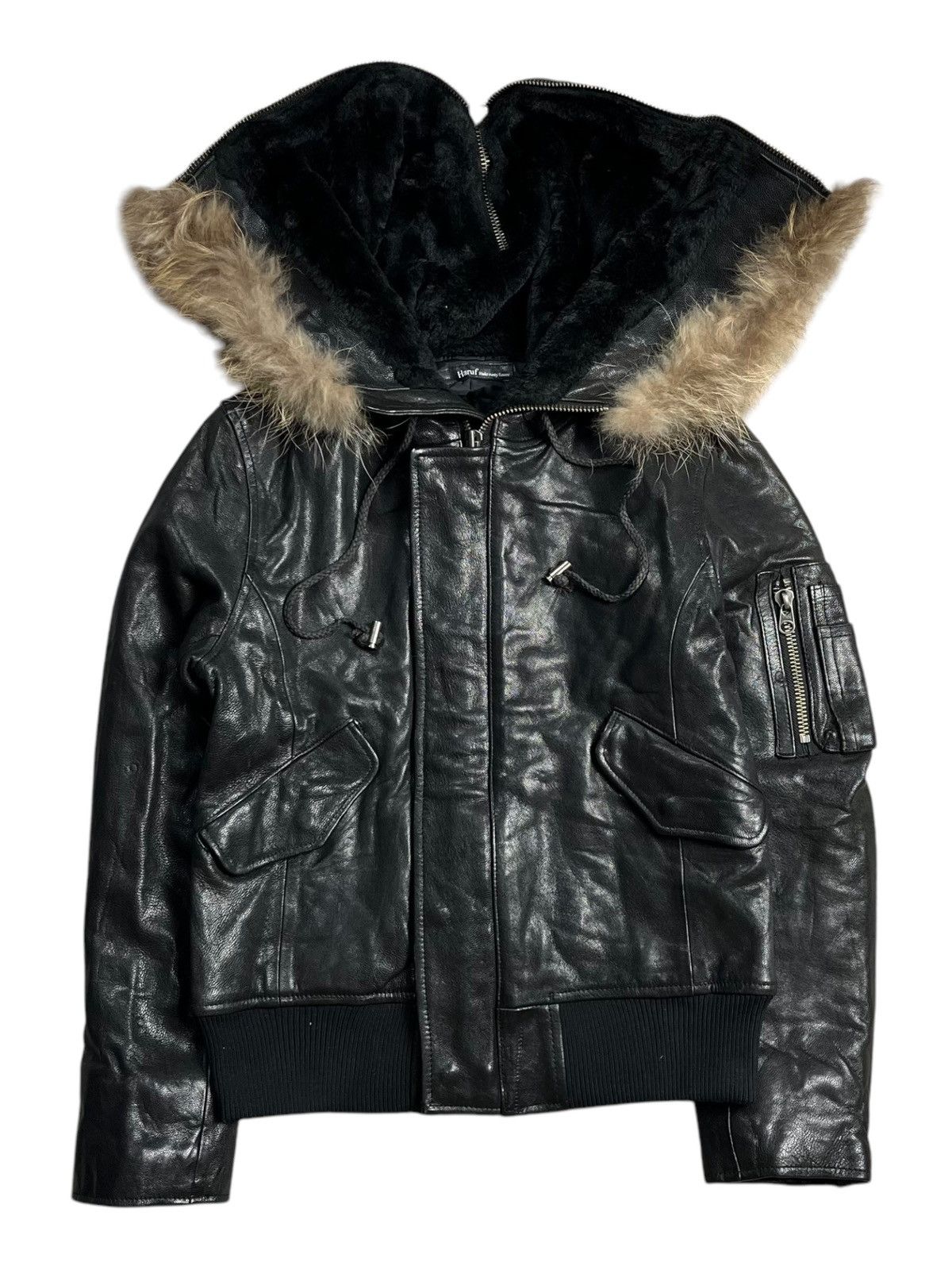 Japanese Brand 2000s Haruf - Vkei Style Fur Hoodie Leather