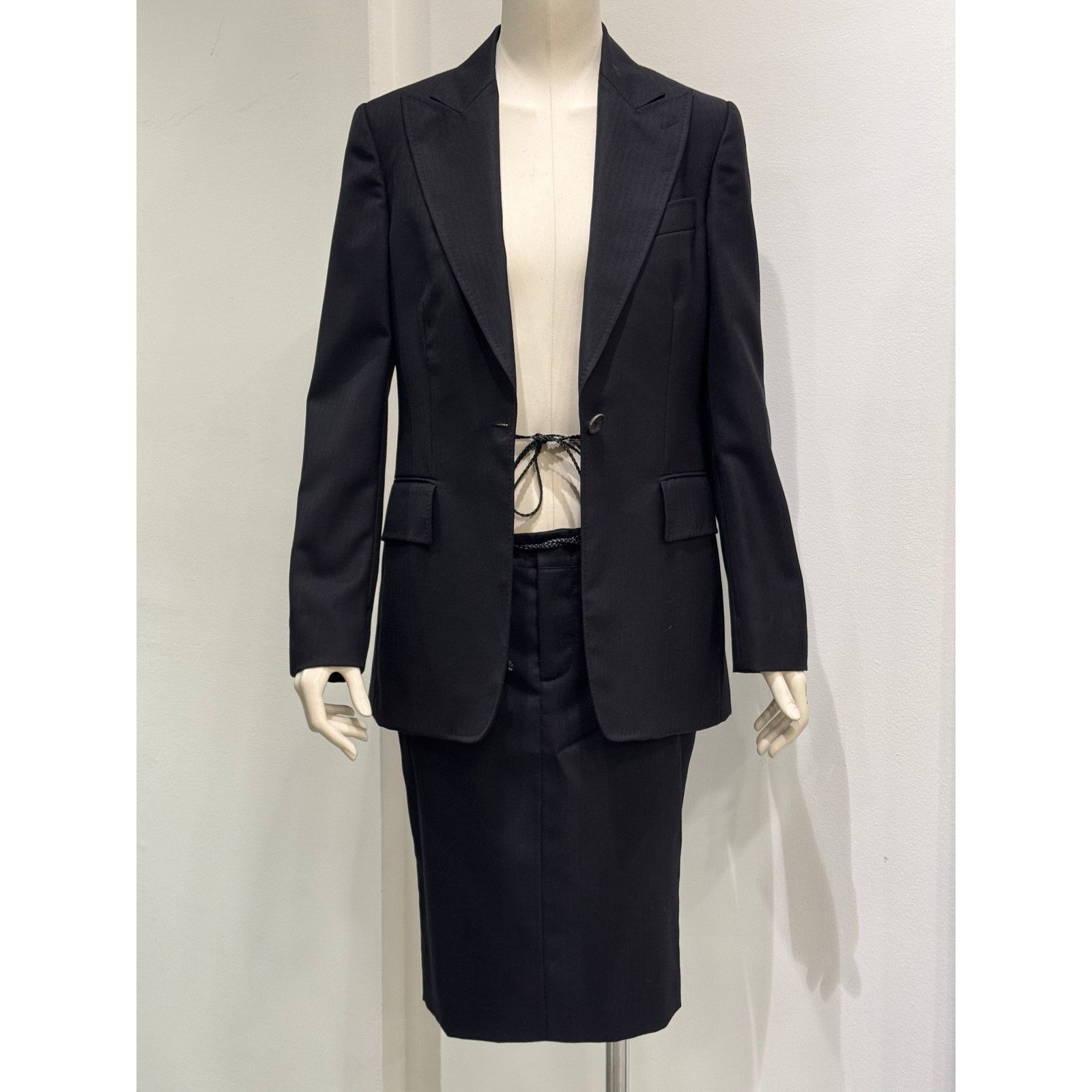 A/W2002 Gucci by Tom Ford blazer and skirt set leather cord