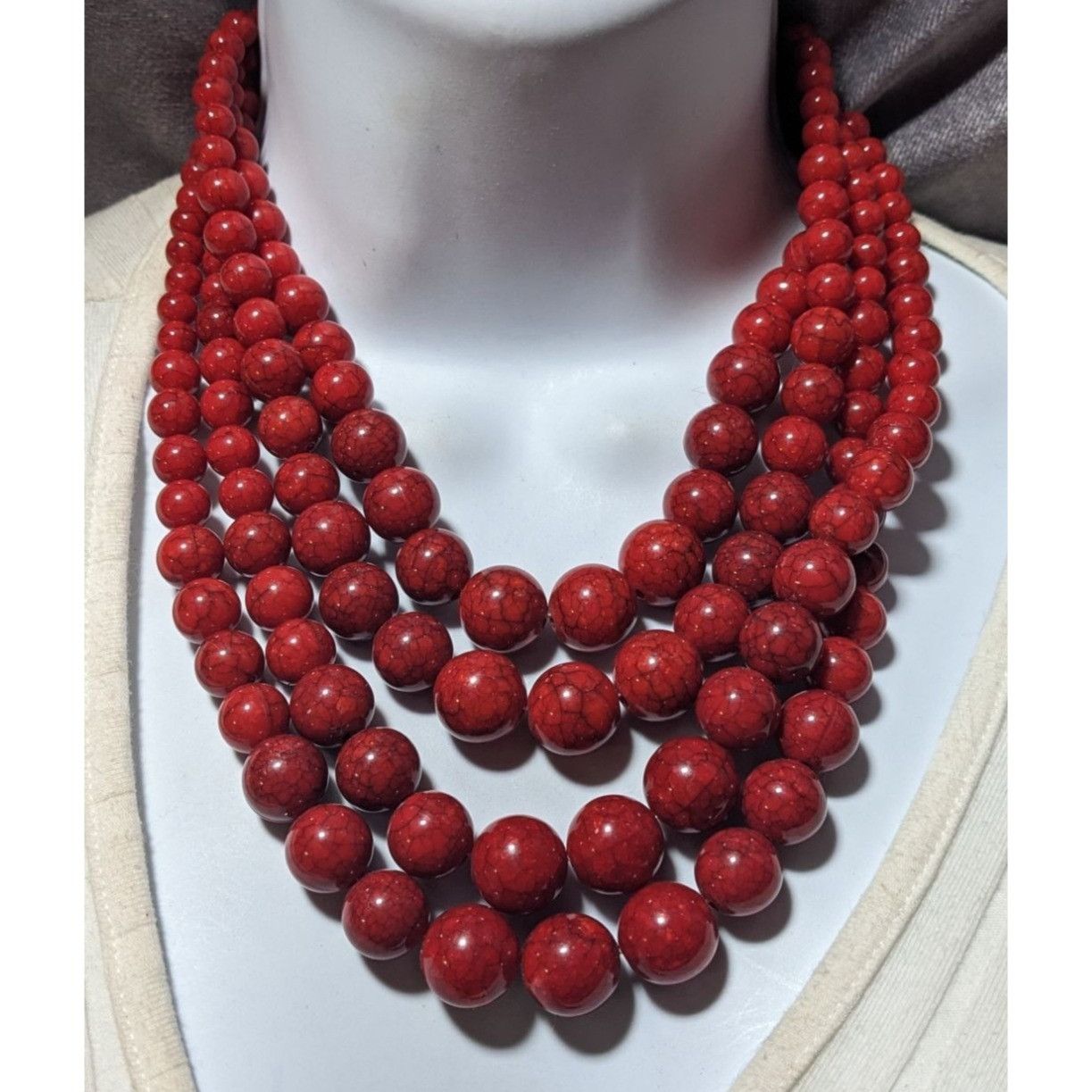 Other Red Marbled Multilayer Statement Necklace Size ONE SIZE - 3 Thumbnail