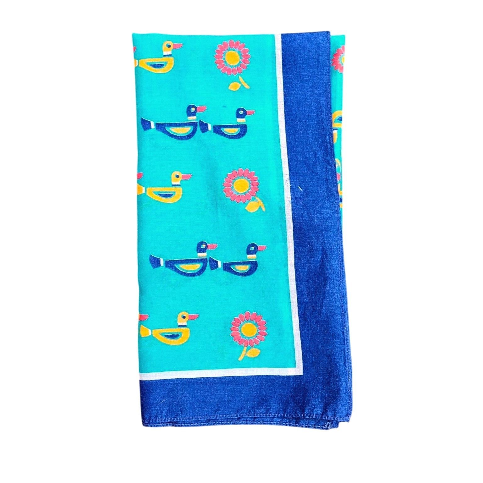 Vintage Ray Strauss 1960s Mod Cotton Scarf Pair Turquoise Marigold M Size ONE SIZE - 19 Thumbnail