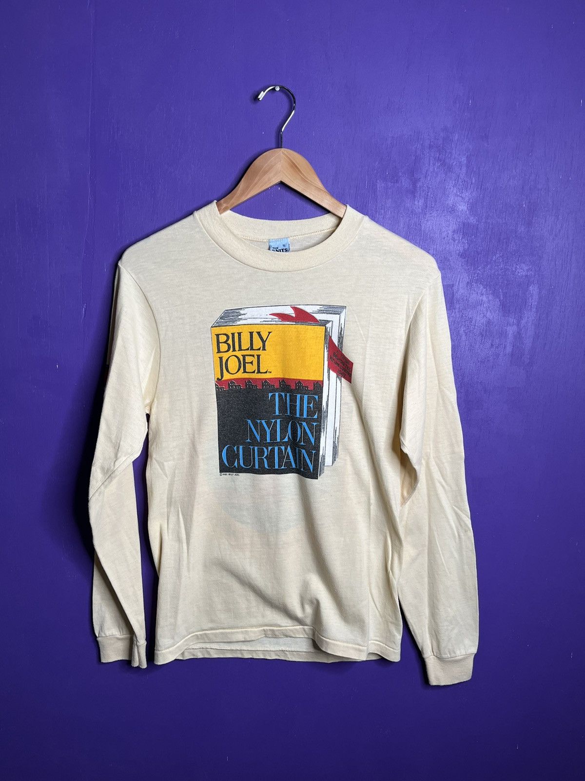 image of Band Tees x Tour Tee Vintage 1982 Billy Joel The Nylon Curtain Tour Long-Sleeve in Tan (Size Small)