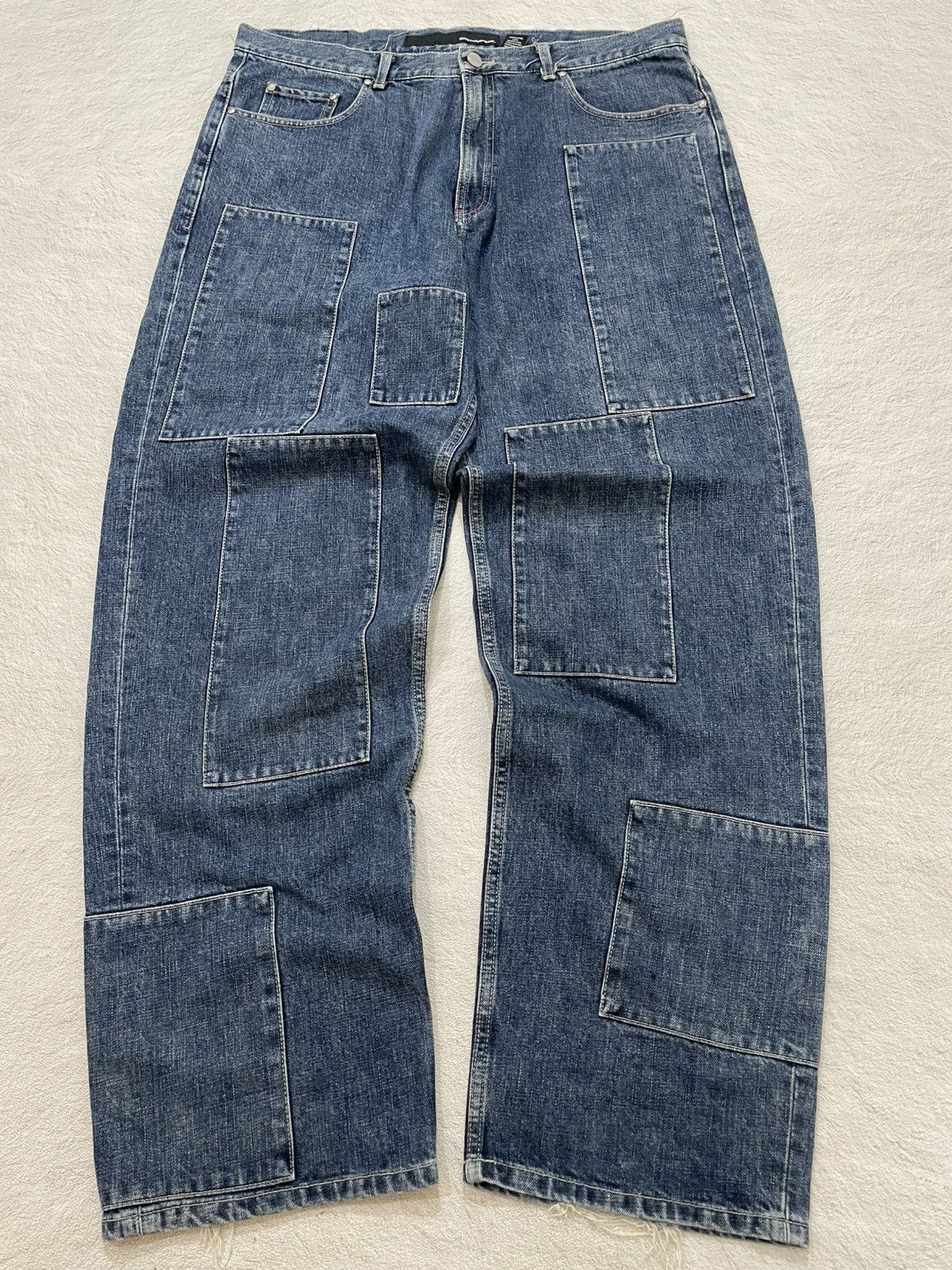 Japanese Brand 2000s Brotherhood Patchwork Wide Leg Jeans Y2K Distressed Size US 38 / EU 54 - 1 Thumbnail
