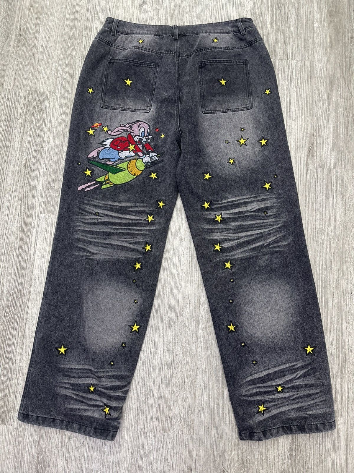 Vale Vale lives jeans black red logo all over yellow stars Size US 34 / EU 50 - 2 Thumbnail