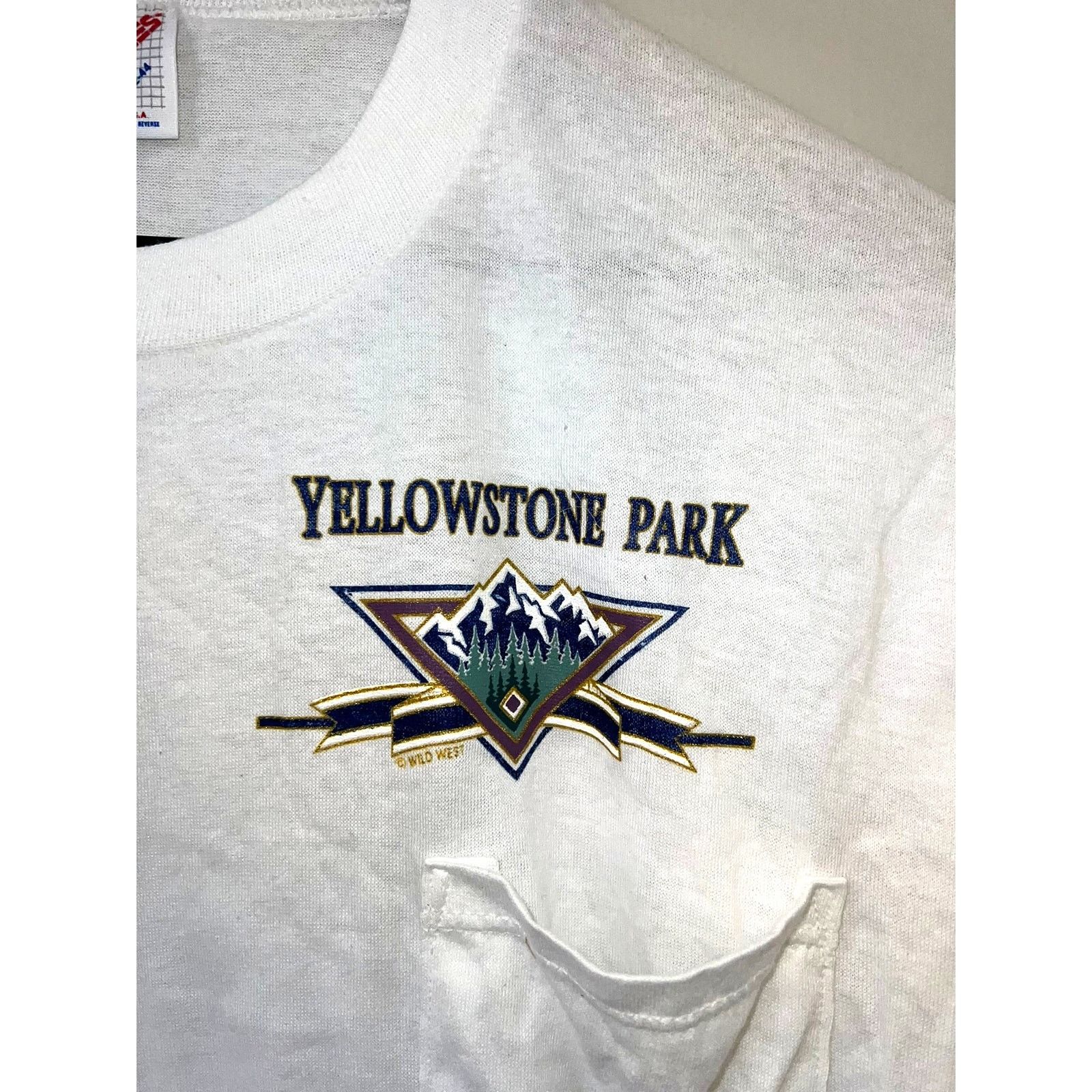 Jerzees Vintage Yellowstone Park Shirt Nature White L Pocket Tee Size US L / EU 52-54 / 3 - 3 Thumbnail