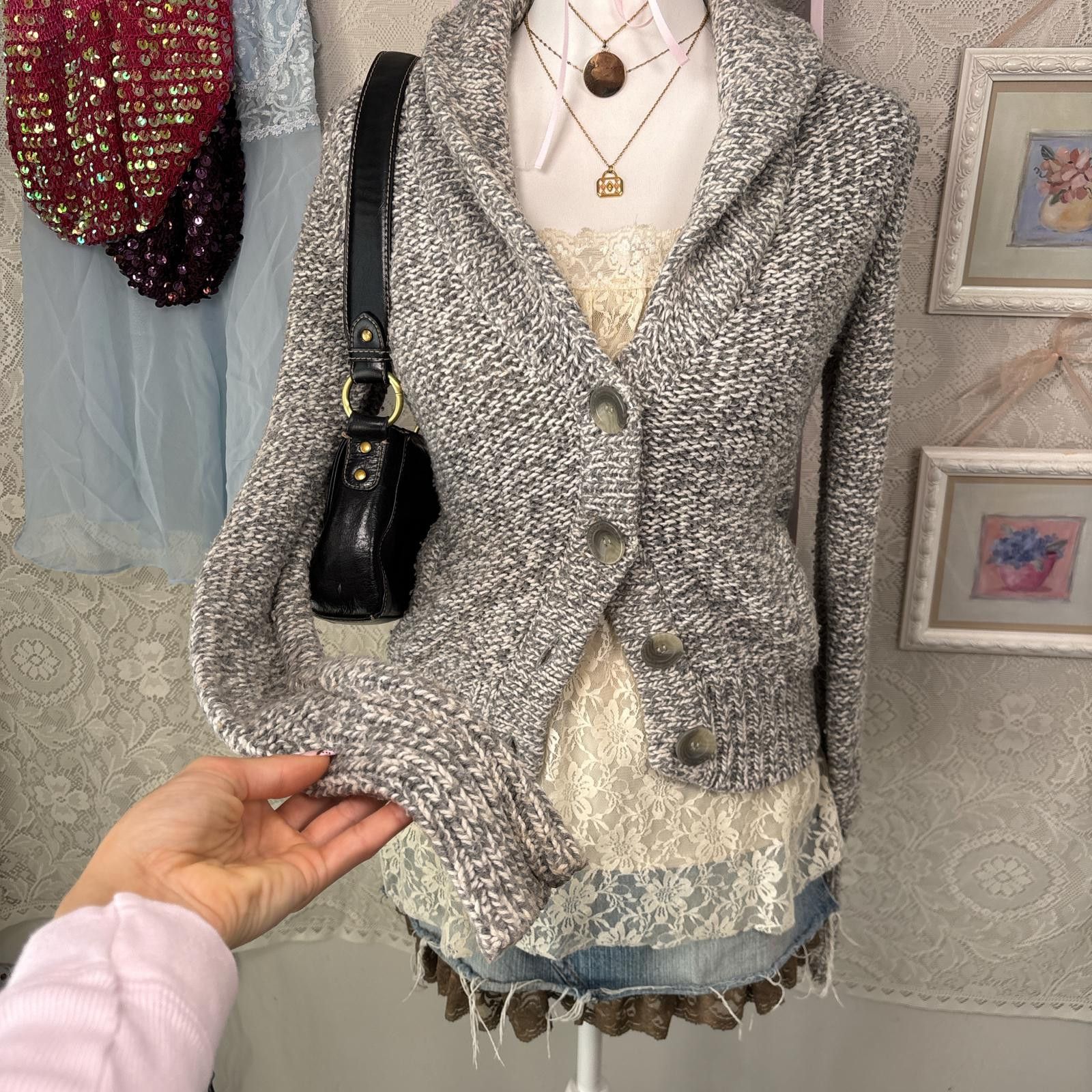 American Eagle Outfitters y2k american eagle chunky knit fitted cardigan Size M / US 6-8 / IT 42-44 - 4 Thumbnail