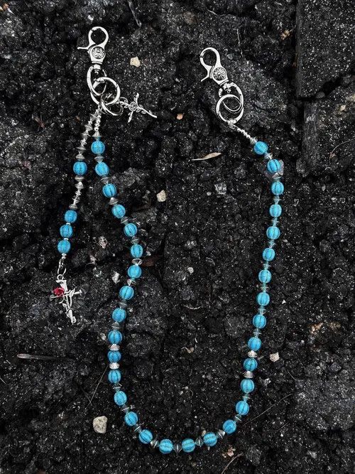 Jewelry Blue Crack Stone Round Beads Cleanfit Wallet Chain Size ONE SIZE - 7 Thumbnail