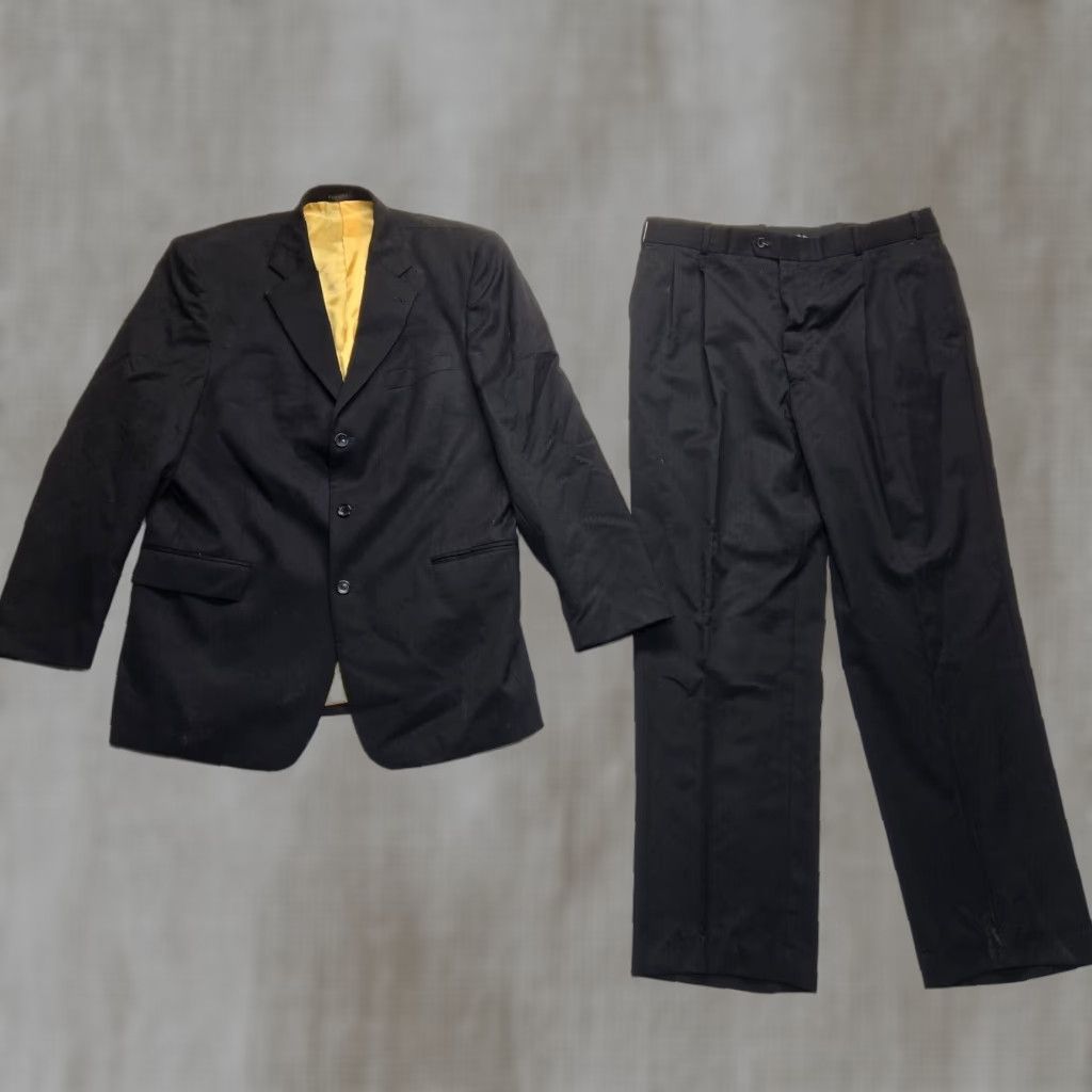 Vintage VINTAGE Fineri Italy Men's Wool Blazer Suit 2 Piece Black Striped Formal Jacket Coat Pants 44 Size 44R - 1 Thumbnail