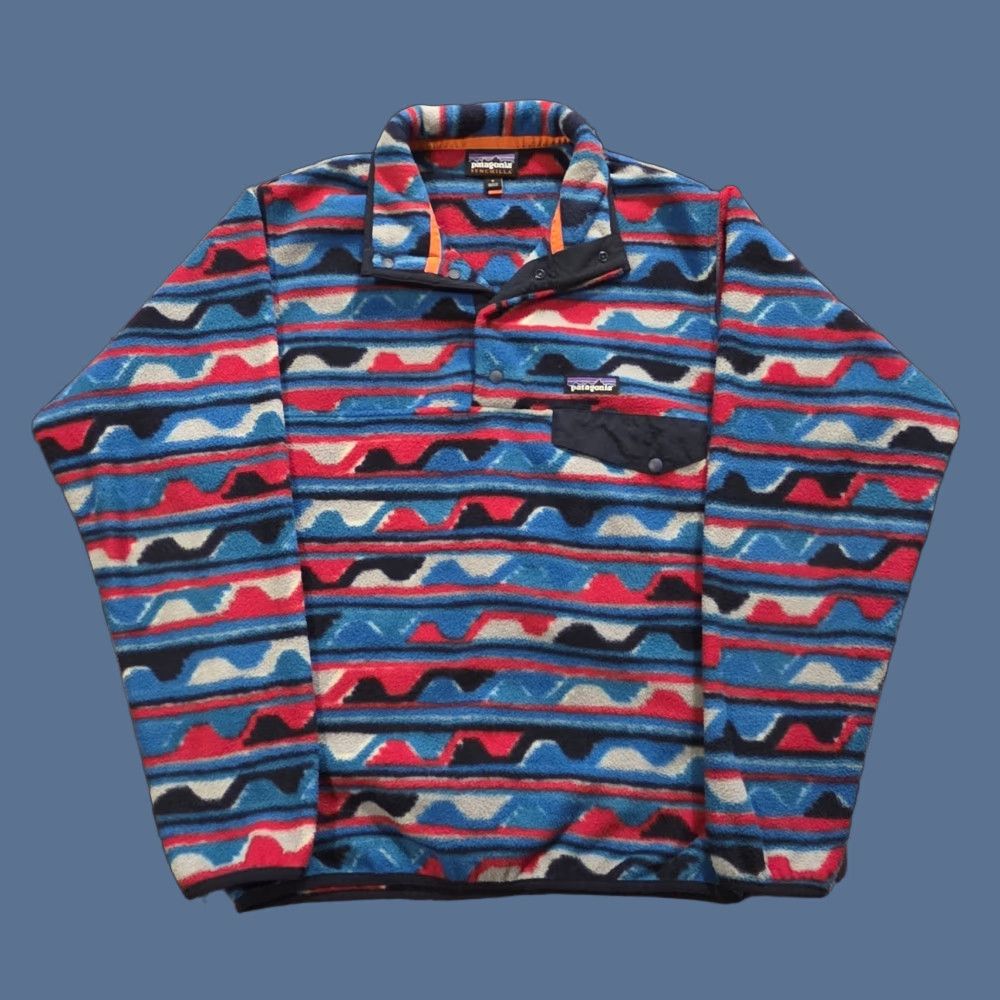 Patagonia PATAGONIA Synchilla Snap T Blue Delta Waves Pullover Fleece Jacket Men S Small Blue Geometric Aztec Promo Size US S / EU 44-46 / 1 - 1 Thumbnail