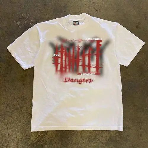 Vintage White Loose Red Letter Black Mist Short Sleeve T-Shirt Size US M / EU 48-50 / 2 - 7 Thumbnail