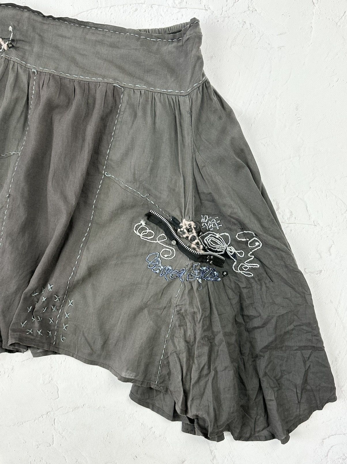 Vintage Vintage Grey Cotton Midi Skirt Size 34" / US 12 / IT 48 - 2 Thumbnail