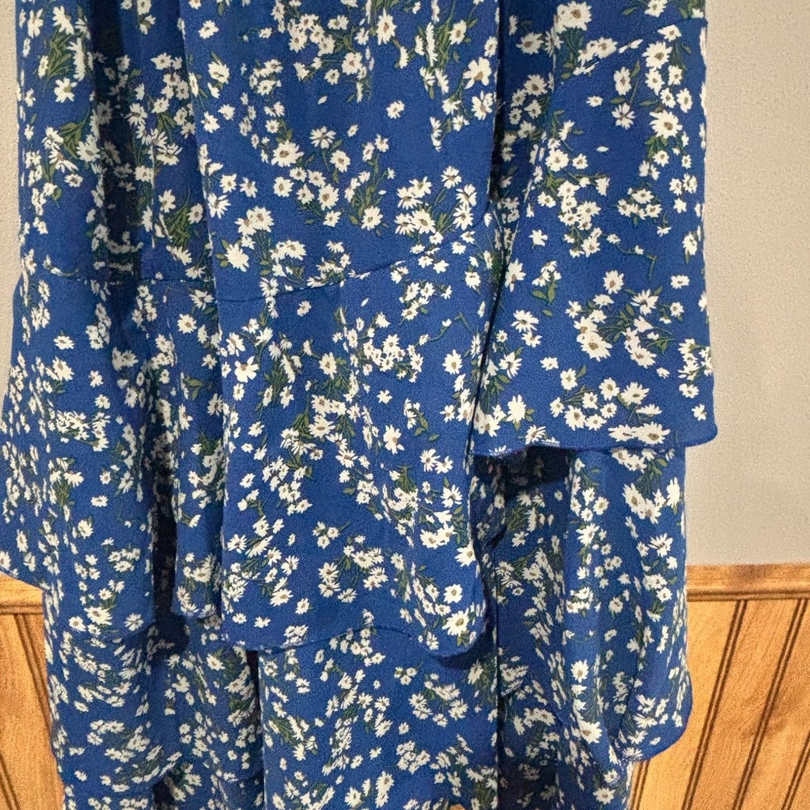 Other Royal Blue Floral One-Shoulder Ruffle Layered Dress Sz Small Size S / US 4 / IT 40 - 3 Thumbnail