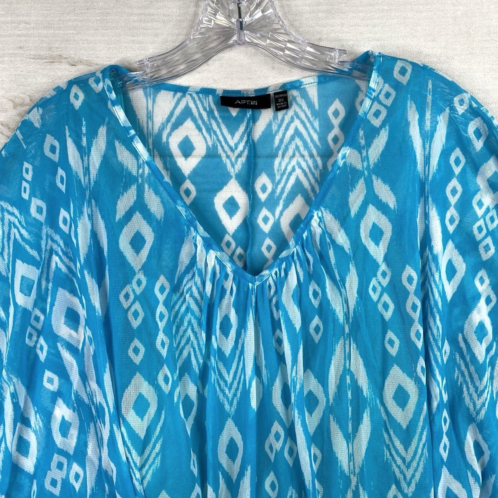 Apt. 9 Apt 9 Blouse Shirt 90s Blue Aztec Belted Tank w/sheer Overlay XL Womens Vintage Size XL / US 12-14 / IT 48-50 - 2 Thumbnail