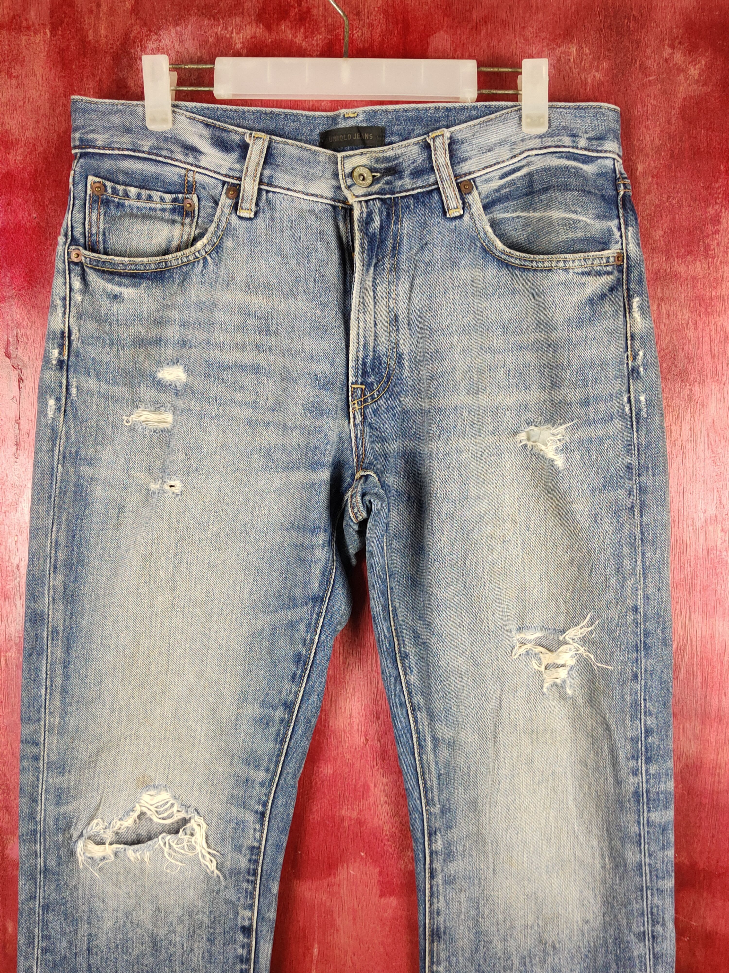 Japanese Brand Uniqlo Blue Faded Distressed Ripped Jeans #S2199 Size US 32 / EU 48 - 2 Thumbnail