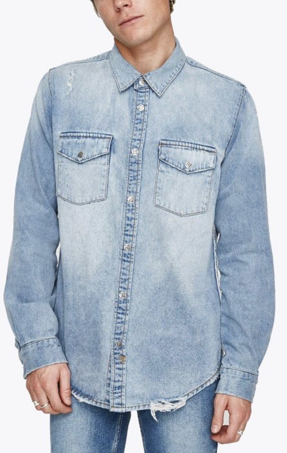 $166 Ksubi Mid Weight Frontier Denim Snap Button L/S Shirt