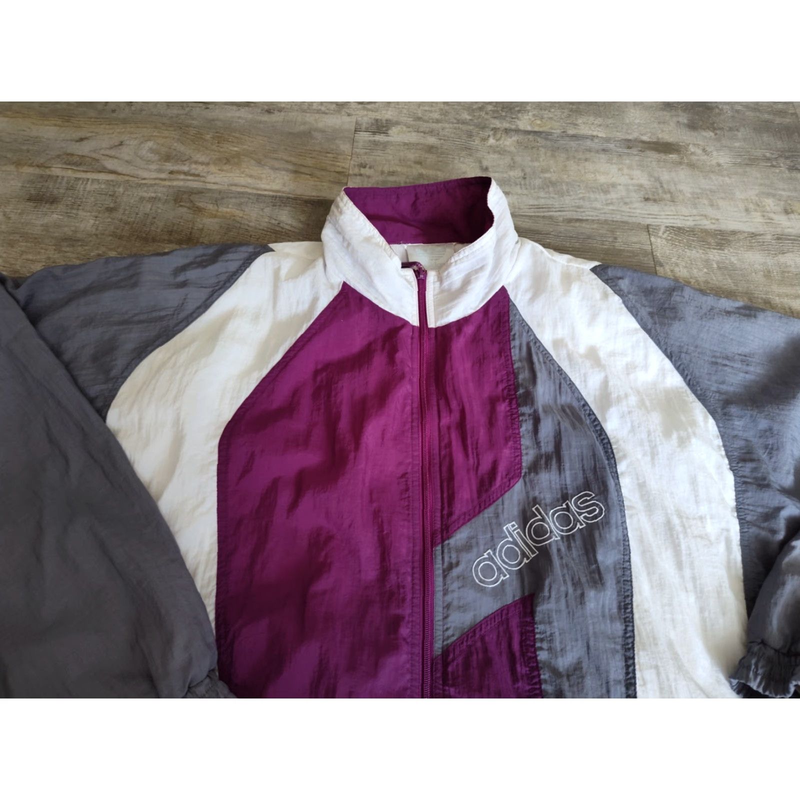 Adidas Vintage Adidas Full Zip Striped Windbreaker Jacket Men’s XL Purple Gray Spellout Size US XL / EU 56 / 4 - 6 Thumbnail