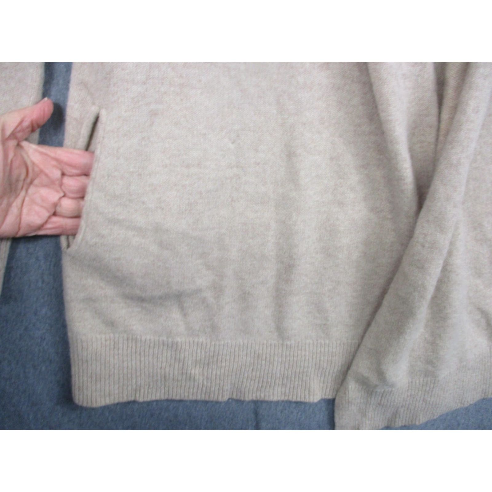 Vintage Mark And Graham Cardigan Womens Large Beige Knit Lambswool Open Front Pockets Size L / US 10 / IT 46 - 3 Thumbnail
