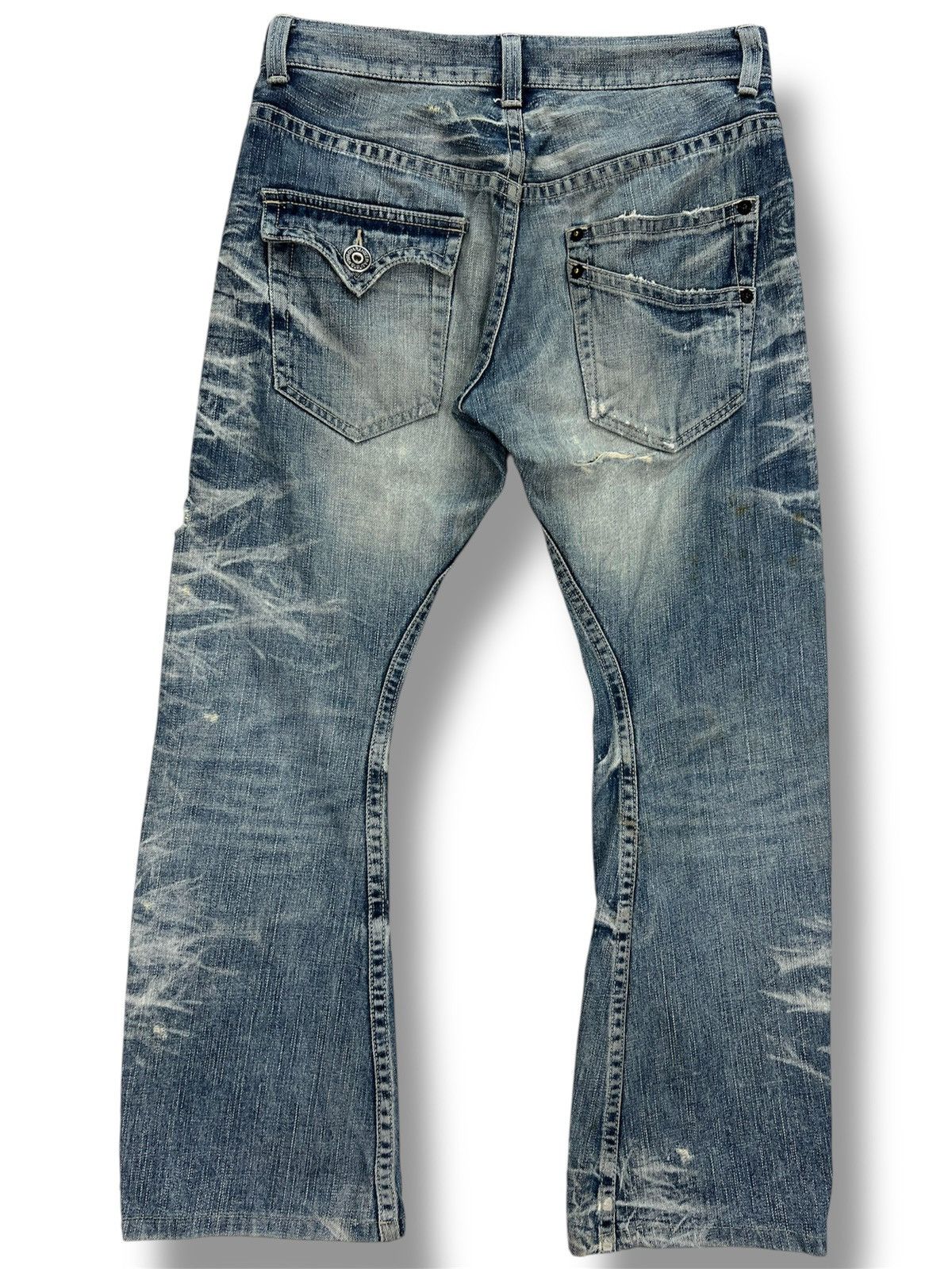 Japanese Brand Rattle Trap Crazy Trashed & Destroyed Flare Denim Size US 32 / EU 48 - 2 Thumbnail