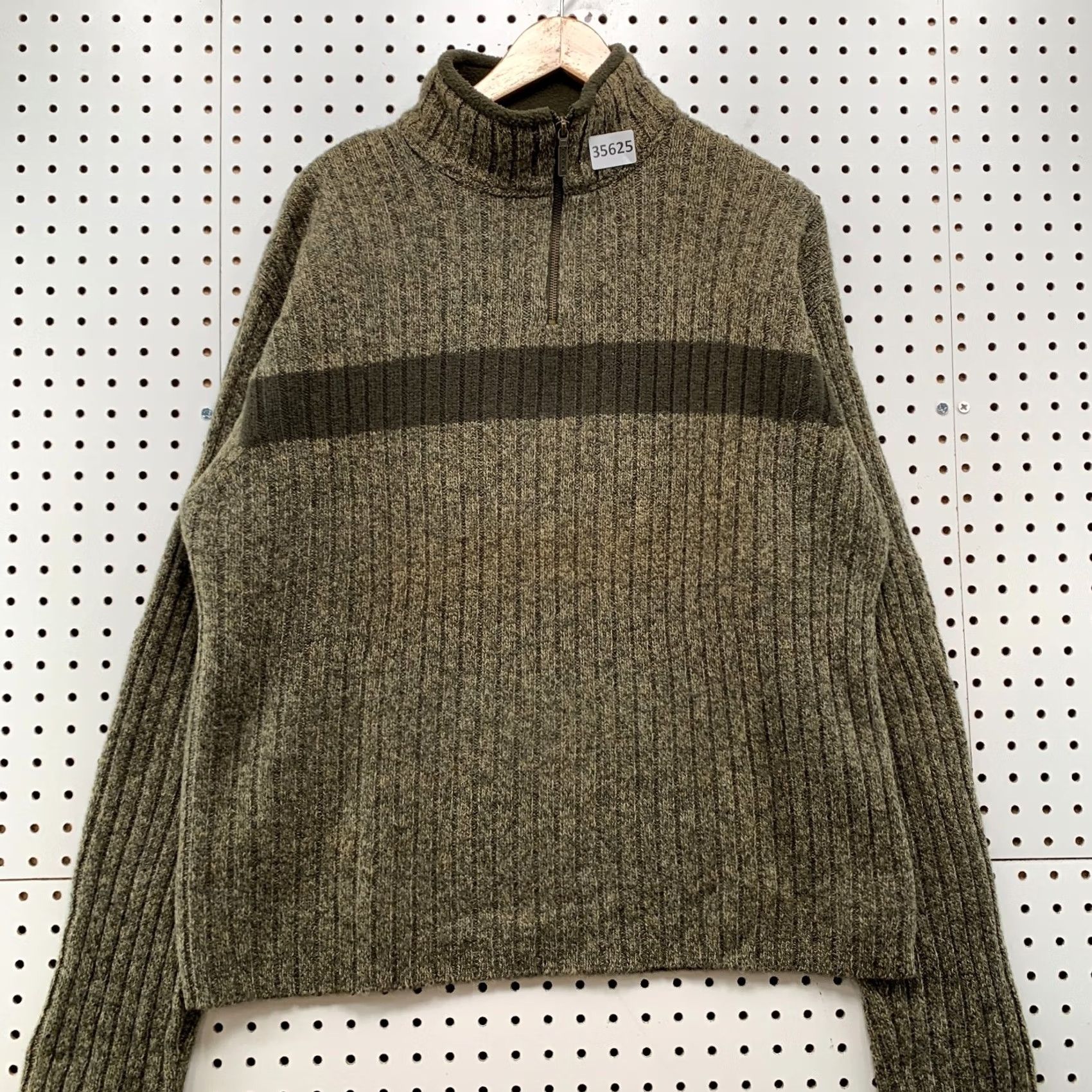 American Eagle Outfitters American Eagle Sweater Mens Medium Brown 1/4 Zip 100% Wool Rib Knit 25x26 Size US M / EU 48-50 / 2 - 2 Thumbnail