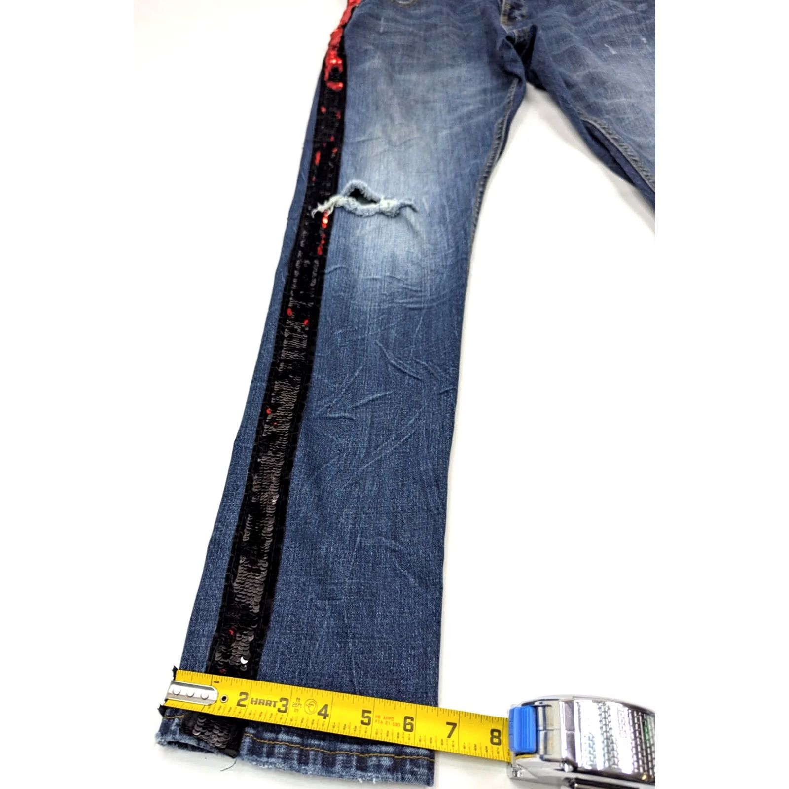 Vintage Smugglers Moon Jeans Distressed Skull Sequin 36x33 5-Pocket Denim Blue Men's Regular Hip Hop Rock Skull Size US 36 / EU 52 - 3 Thumbnail