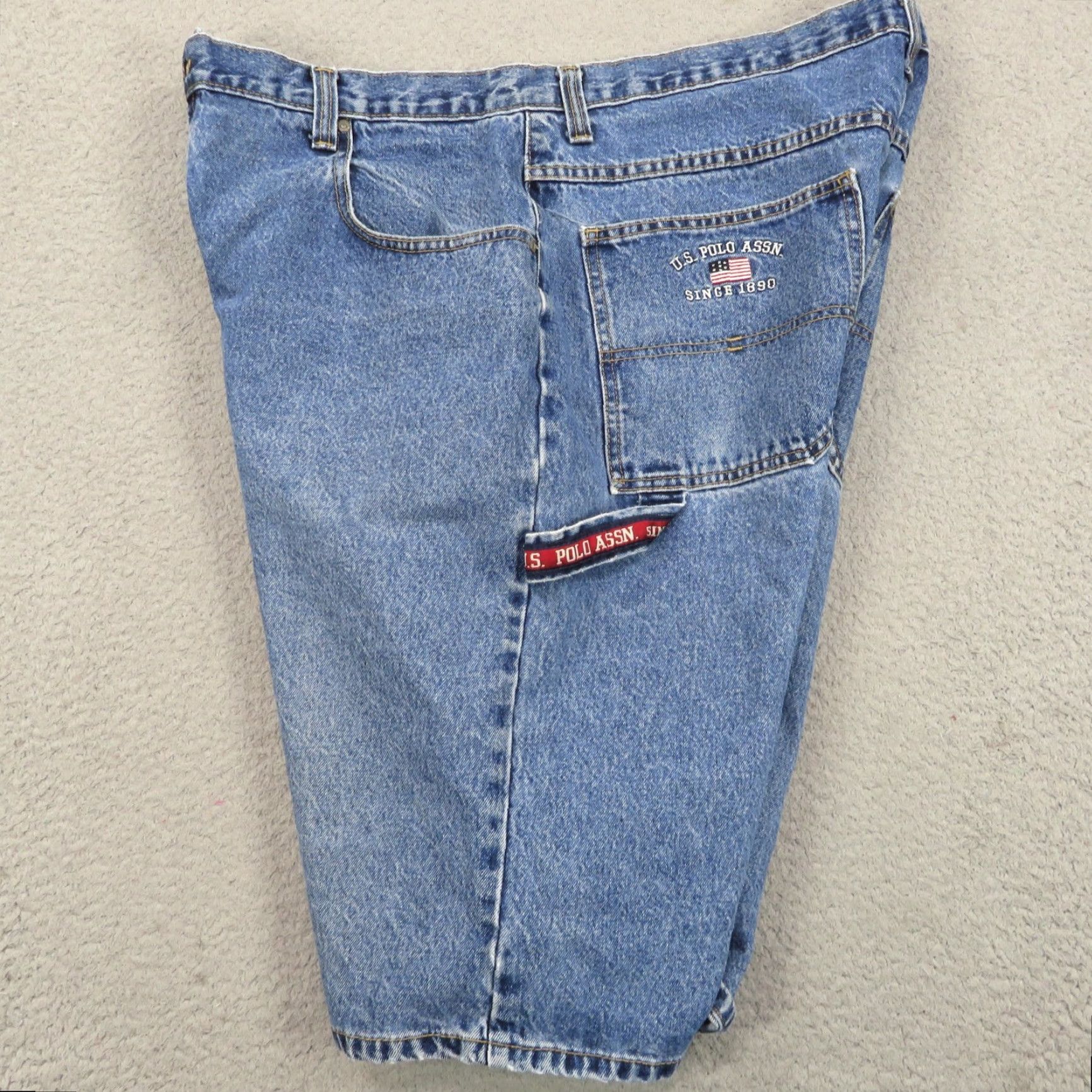 Vintage VTG US Polo Assn Bermuda Shorts Men 40 Baggy Y2K Carpenter Grunge Flag Skater 90s Denim Blue 5-Pocket Mens Size US L / EU 52-54 / 3 - 3 Thumbnail