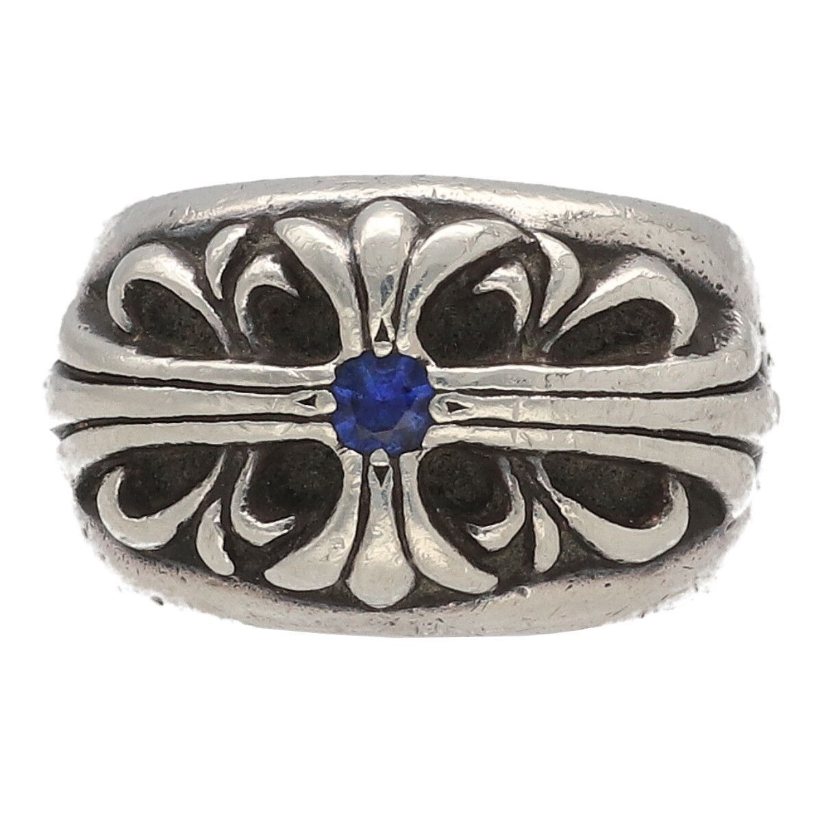 image of Chrome Hearts Sapphire Floral Cross Ring - Size 6.5 in Silver, Men's
