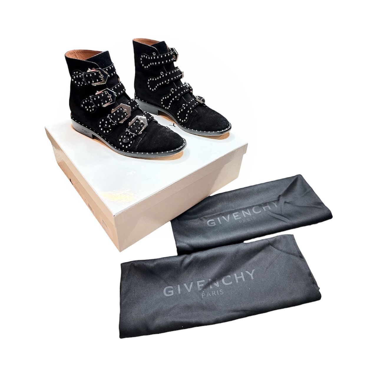 Givenchy GIVENCHY Boots Elegant Black Silver Studded Suede Buckle Det Size US 8.5 / IT 38.5 - 1 Thumbnail