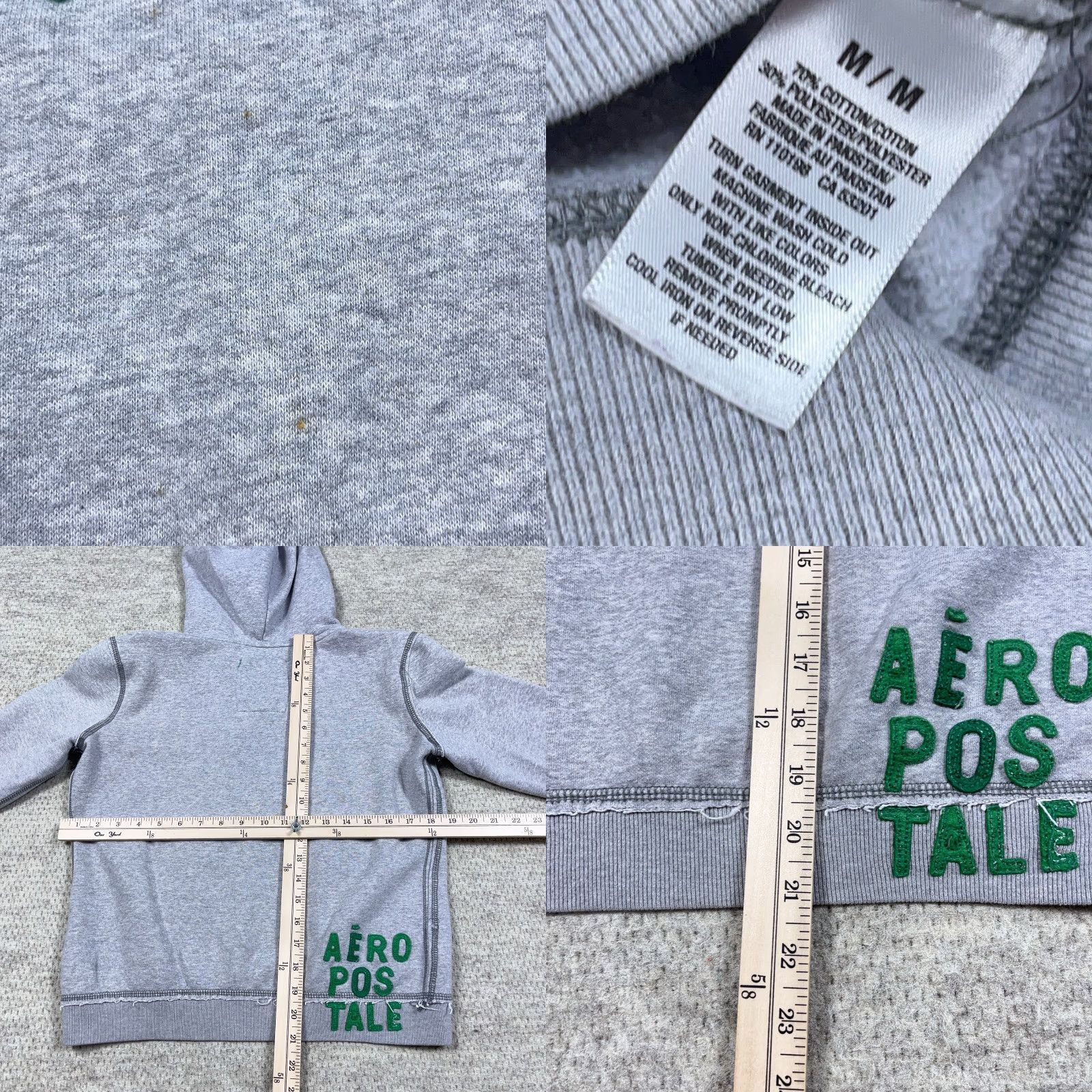 Vintage VINTAGE Aeropostale Hoodie Women M Gray Green V Neck Spell Out Stains Full Zip Logo Graphic 90s Size M / US 6-8 / IT 42-44 - 8 Thumbnail