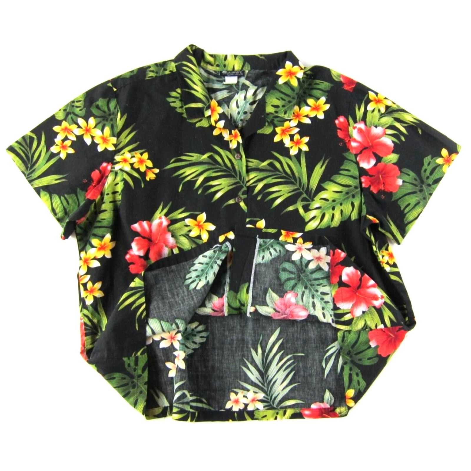 Vintage VTG Puanani Cotton Black Floral Short Sleeve Hawaiian Blouse 3XL Womens Size XXL / US 16-18 / IT 52-54 - 5 Thumbnail