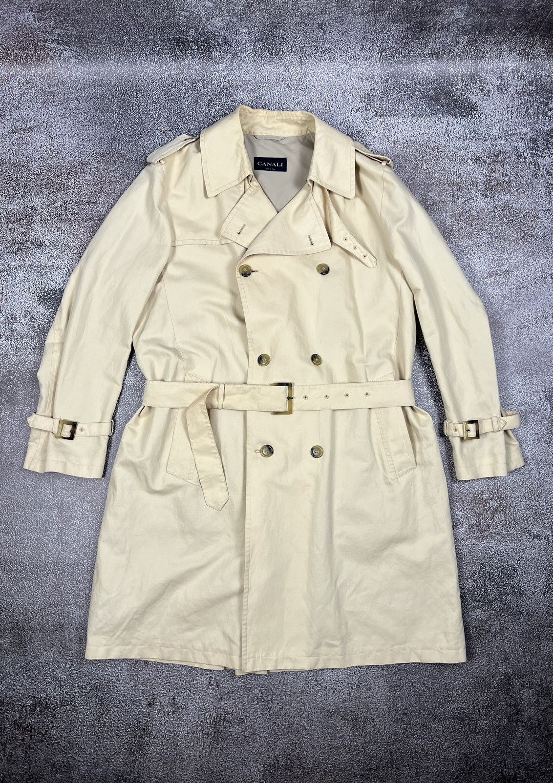 image of Canali Rain & Wind Tech Double Breasted Trench Coat in Beige, Men's (Size Large)