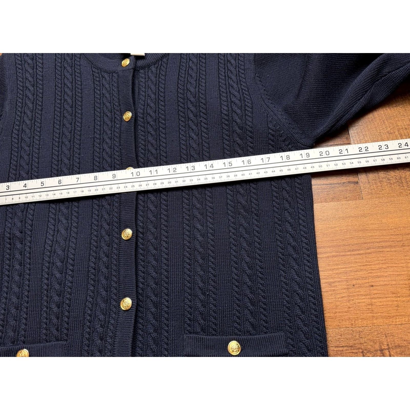 Talbots VINTAGE Talbots Cardigan Sleeve Long Knit 100% Wool Cable Gold Buttons Women Size S Blue Crew Neck Pullover Sweater 90s Classic Preppy Size S / US 4 / IT 40 - 7 Thumbnail