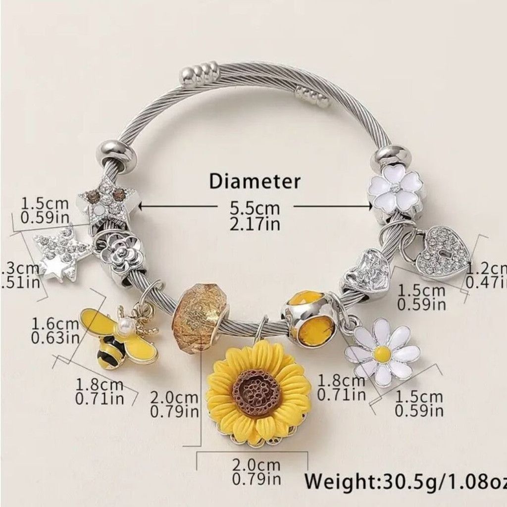 Other New Sunflower & Bee Charm Stainless Steel Bracelet Size ONE SIZE - 4 Thumbnail