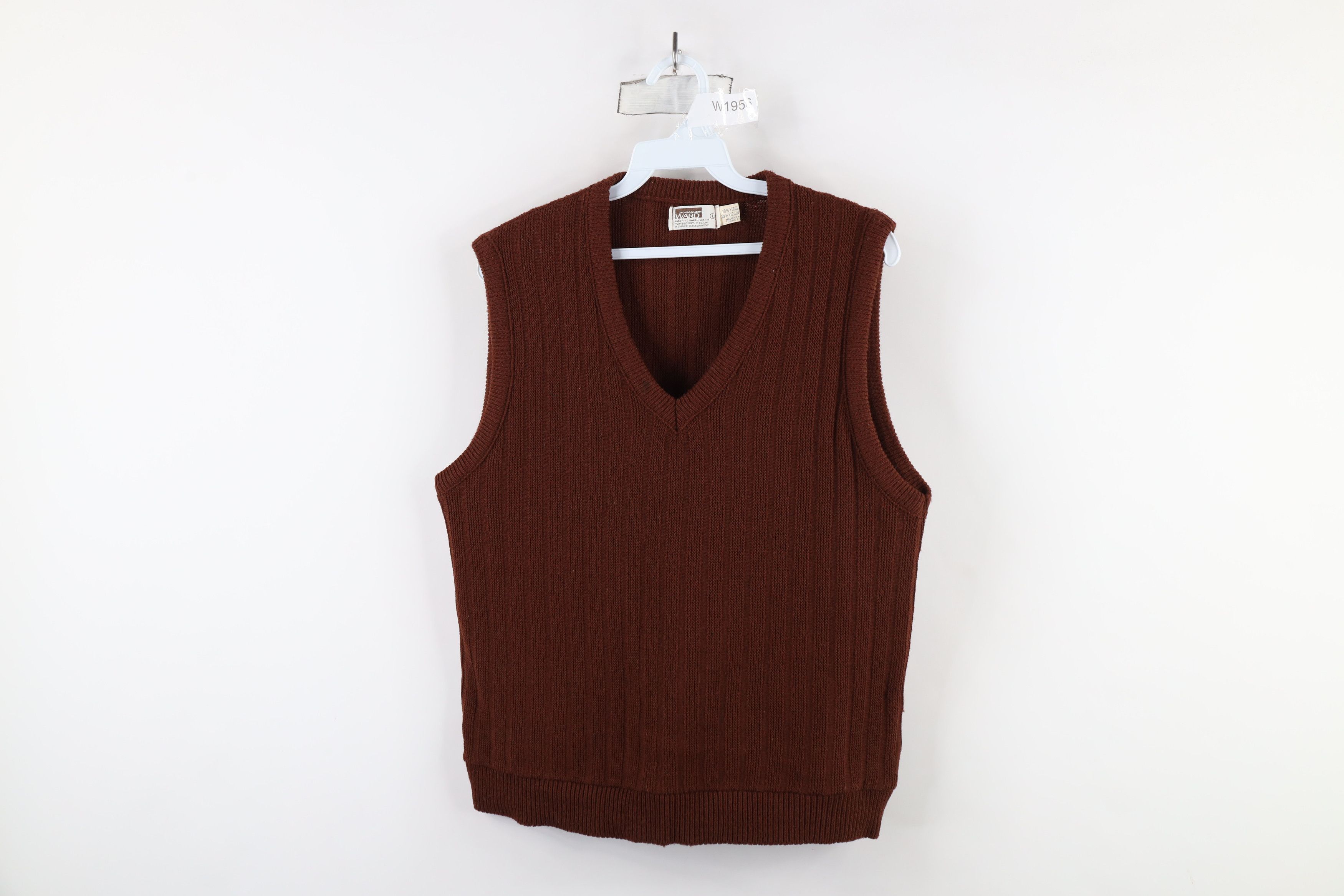 Vintage Vintage 70s Streetwear Blank Ribbed Knit Sweater Vest Brown Size L / US 10 / IT 46 - 1 Thumbnail