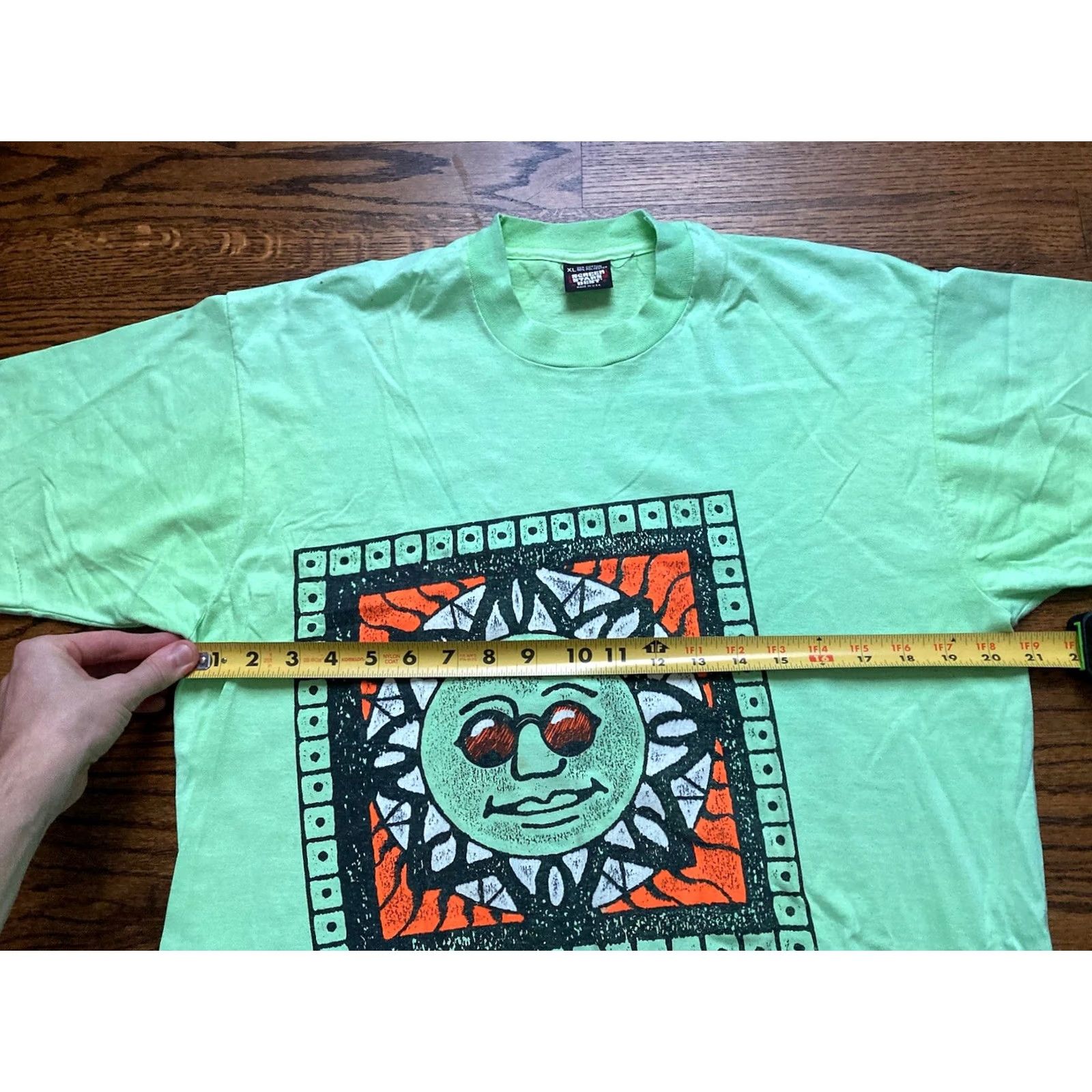 Vintage VINTAGE Screen Stars T-Shirt Art Graphic Print 80s 90s Sun Green USA Made Mens XL Green Short Sleeve Shirt Size US XL / EU 56 / 4 - 7 Thumbnail