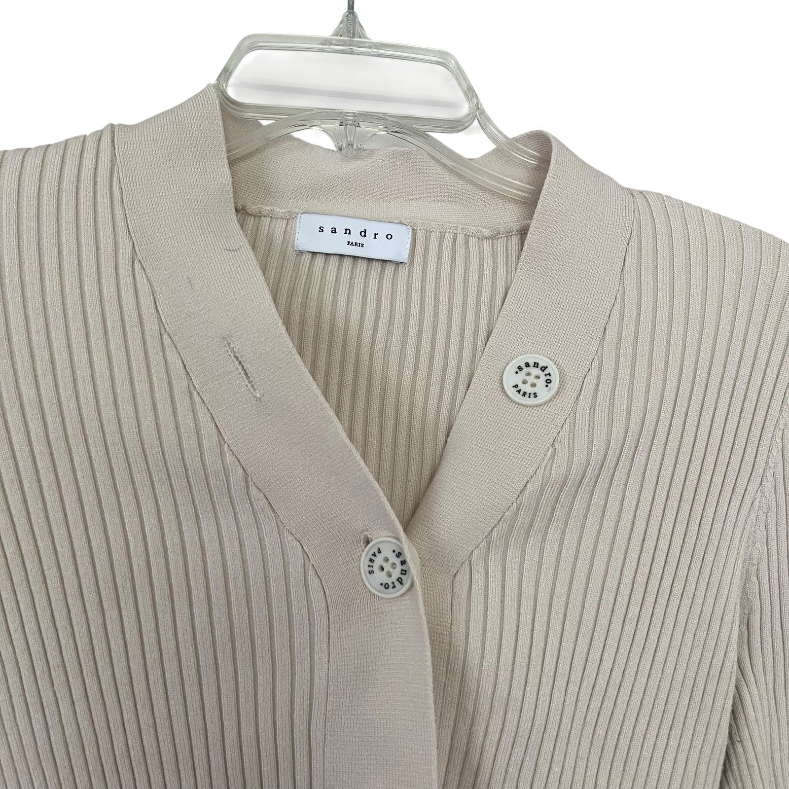 Sandro Sandro Cream Wool Blend Ribbed Knit Cardigan Sweater Size XS / US 0-2 / IT 36-38 - 4 Thumbnail