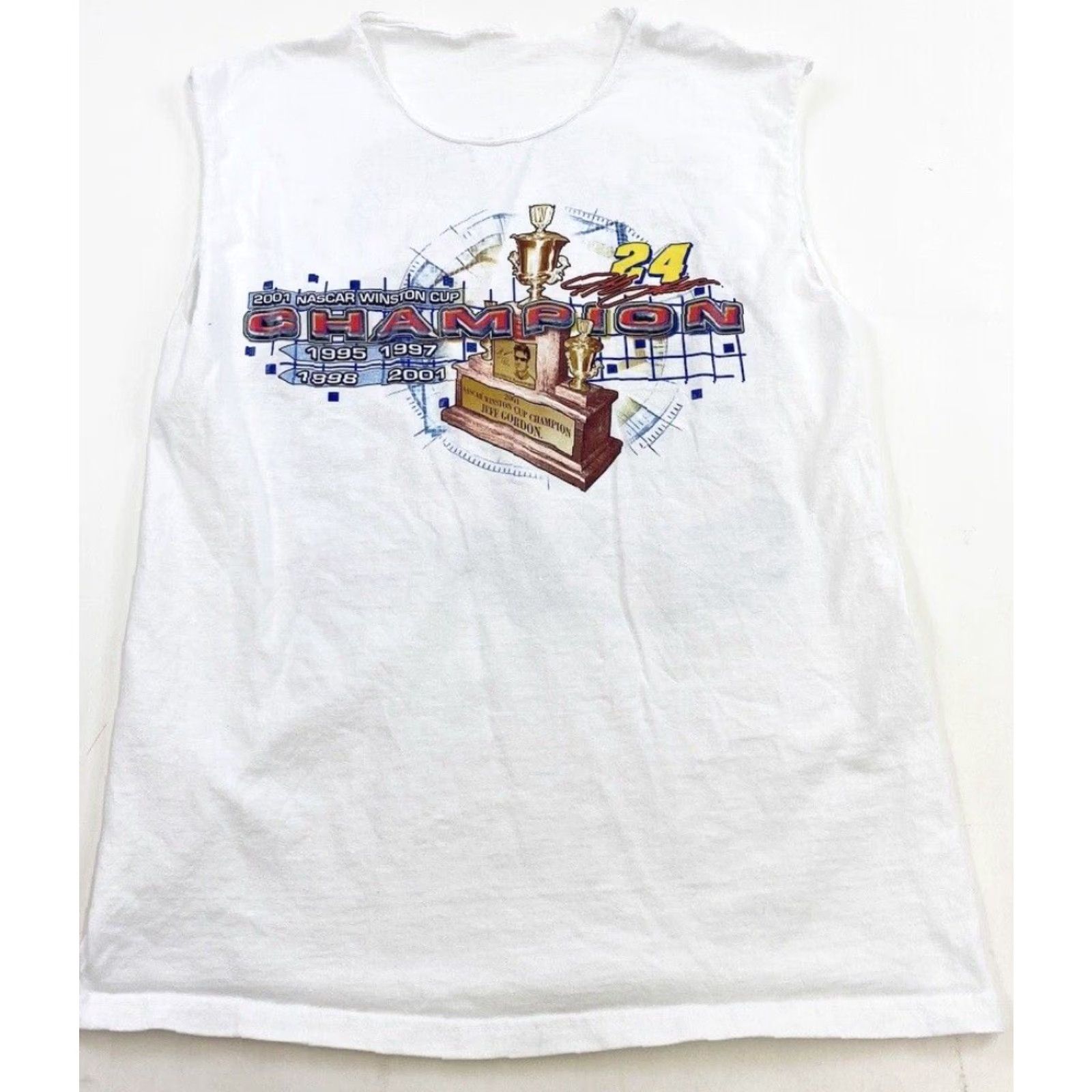 NASCAR VINTAGE NASCAR 2001 Jeff Gordon Winston Cup Champion Sleeveless Shirt Adult XL Tee Shirt White Men's L/XL Graphic Print Breatherable 100%Cotton Logo Size US L / EU 52-54 / 3 - 2 Thumbnail