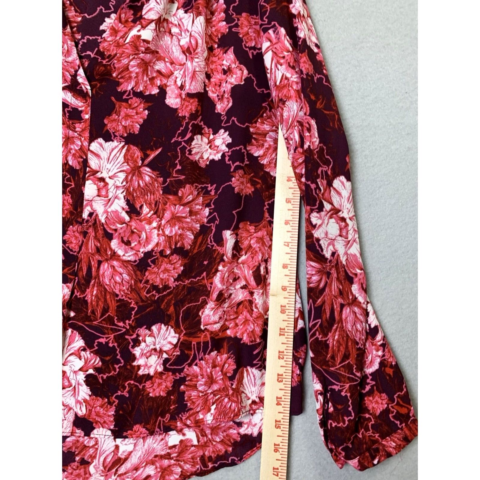 Vintage Rose & Olive Blouse Womens L Maroon Floral V-Neck Semi-sheer Chiffon Boho Peasant Long Sleeve Pullover Size L / US 10 / IT 46 - 6 Thumbnail