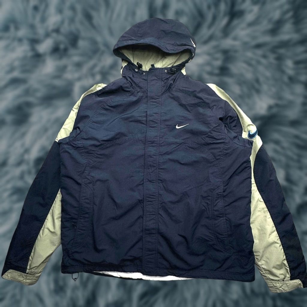 Nike VINTAGE Nike Fleece Lined Nylon Heavy Jacket Mens 2XL Green Navy Full Zip Hooded Parka Size US XXL / EU 58 / 5 - 1 Thumbnail