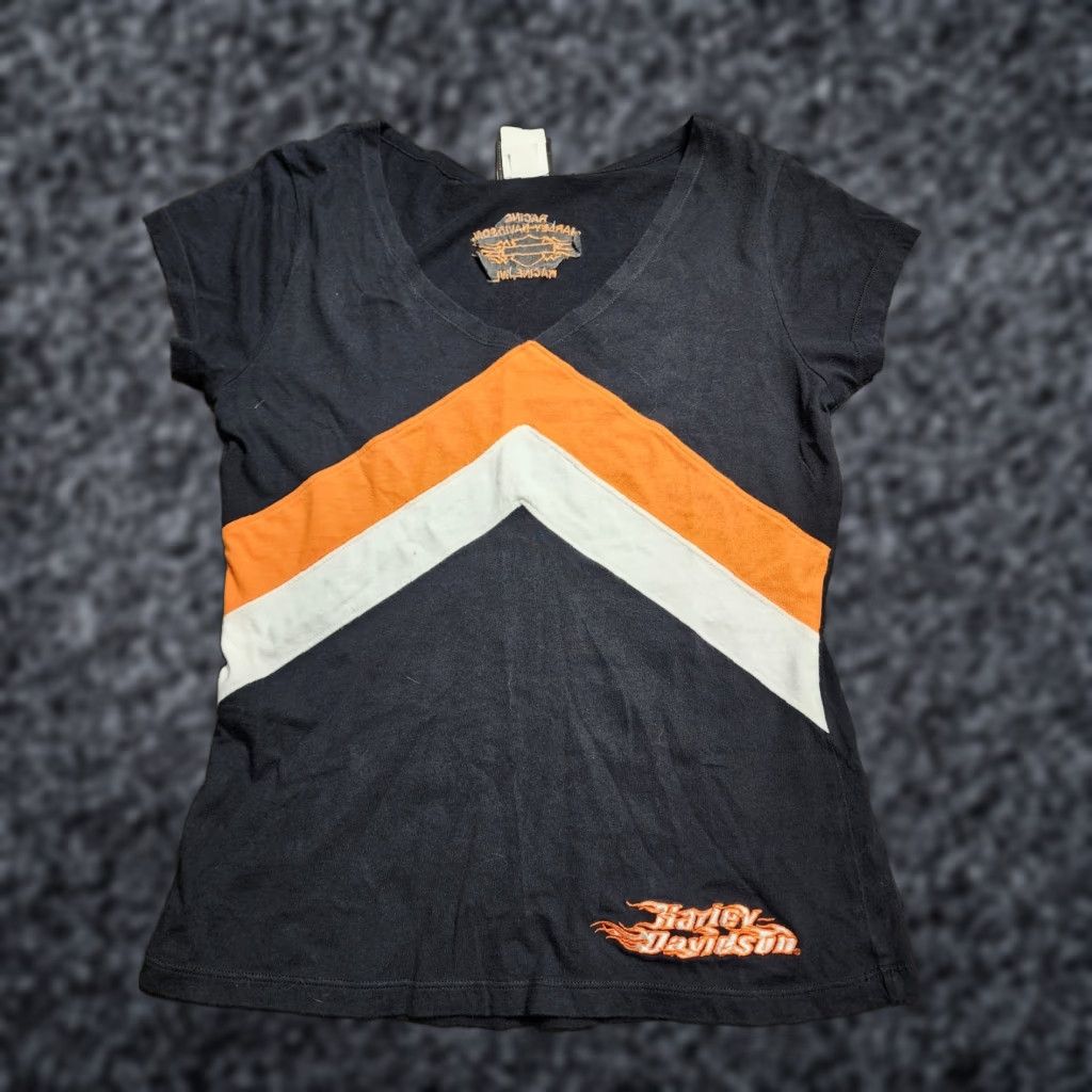 Harley Davidson VINTAGE Harley-Davidson Shirt Women L Black V-Neck Short Sleeve Embroidered Patch Size L / US 10 / IT 46 - 1 Thumbnail