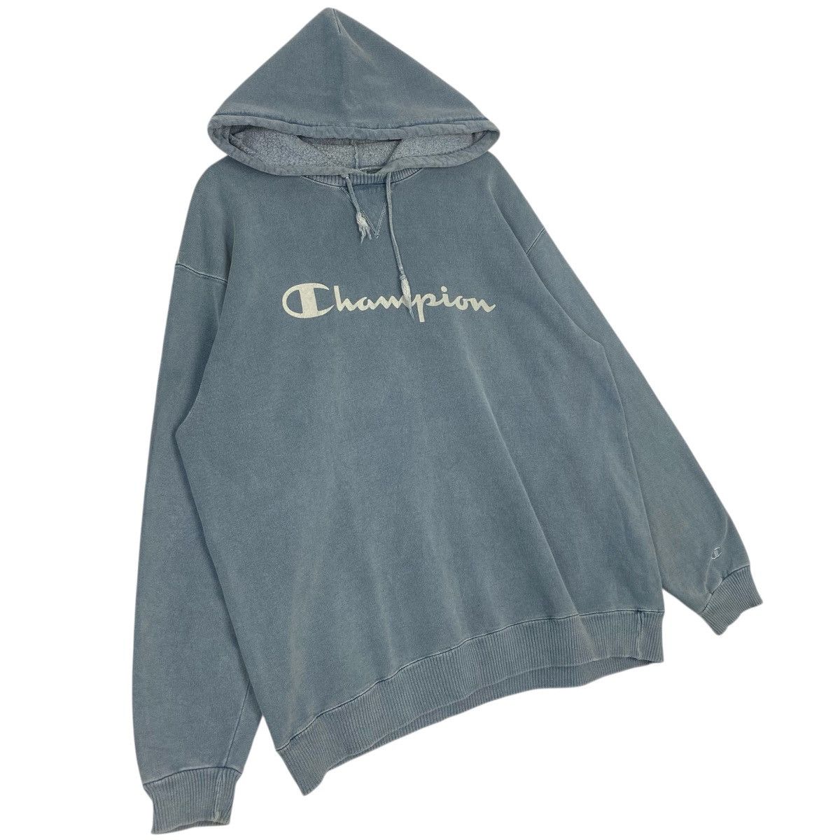 Other Vintage Champion Stonewashed Hoodie Sweater Blue Big Logo Size US L / EU 52-54 / 3 - 3 Thumbnail