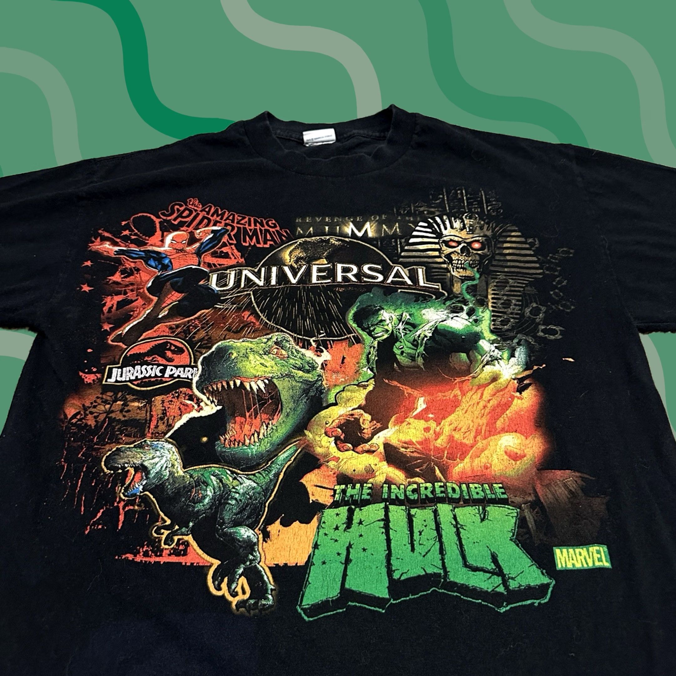 Vintage VINTAGE Universal Studios Shirt Mens M Hulk Spider-Man The Mummy Y2K Black Cotton Graphic Print Crew Neck Short Sleeve Comics 90s Size US M / EU 48-50 / 2 - 1 Thumbnail