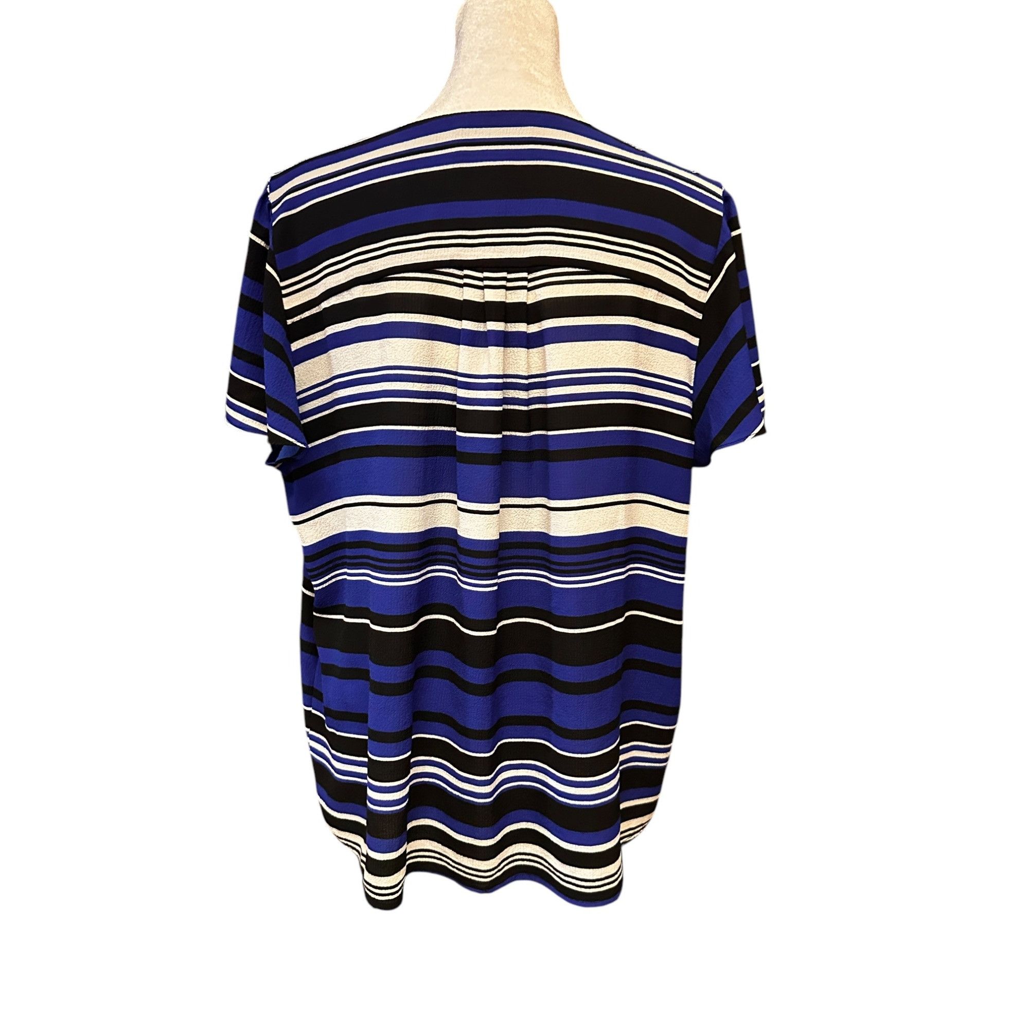 Other Elle Womens Striped Short Sleeve Top Large Blue & Black Poly Size L / US 10 / IT 46 - 3 Thumbnail